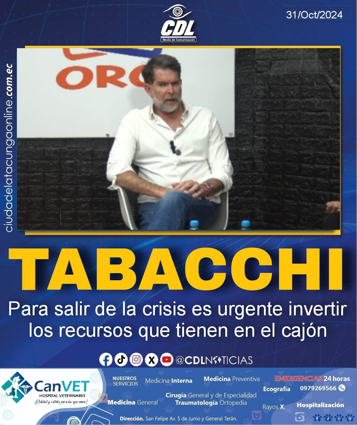 Tabacchi: Para salir de la crisis es urgente invertir los recursos que tienen en el cajón