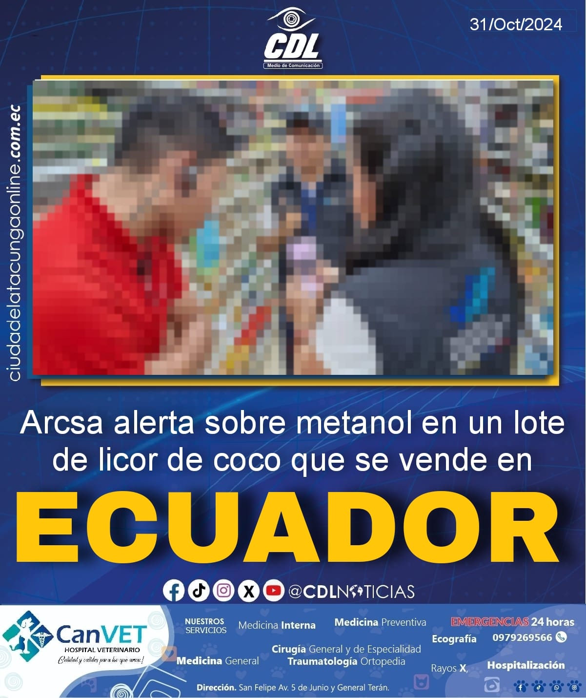 Arcsa alerta sobre metanol en un lote de licor de coco que se vende en Ecuador