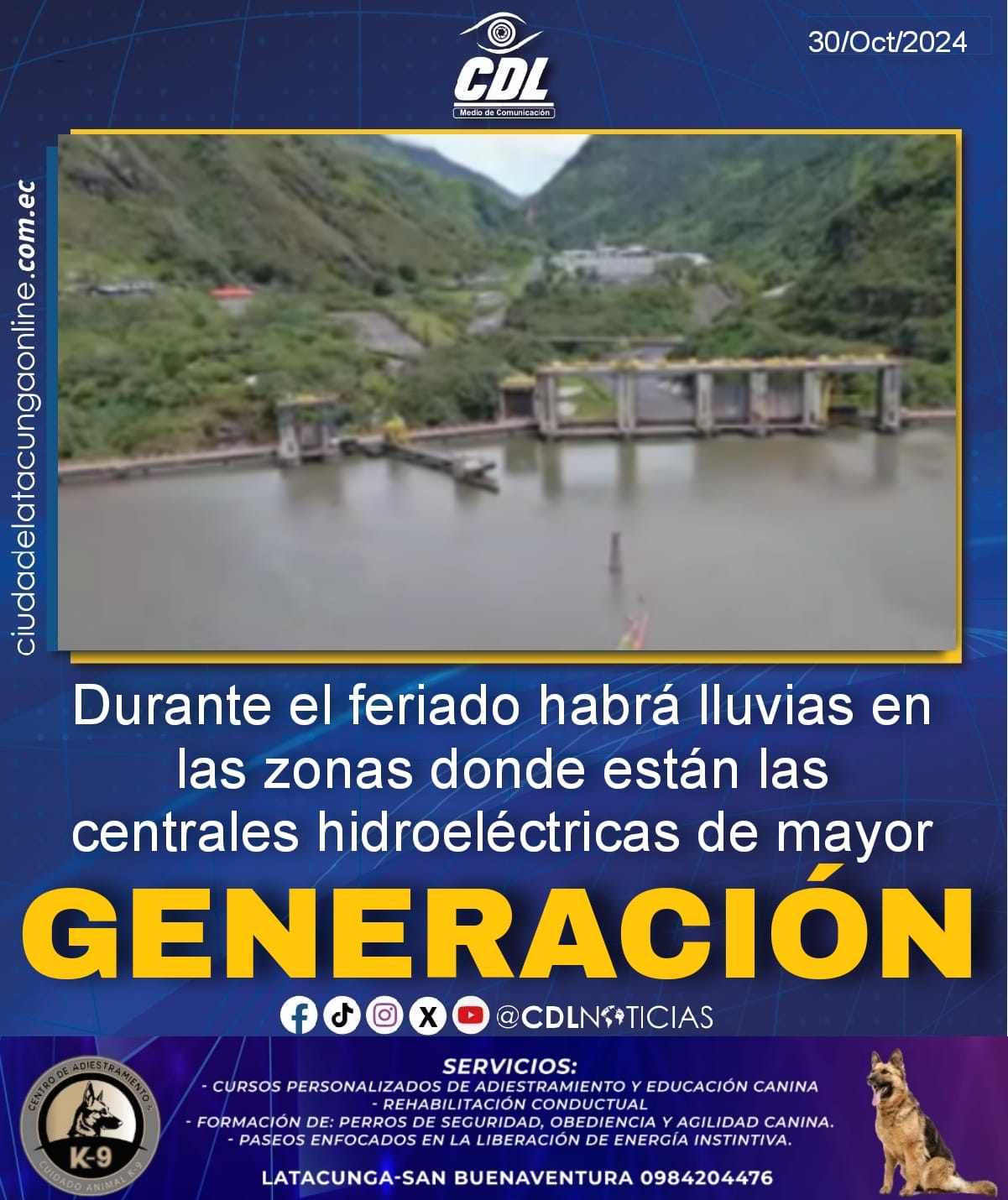 Durante el feriado habrá lluvias en las zonas donde están las centrales hidroeléctricas de mayor generación