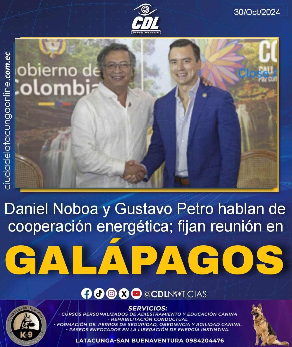 Daniel Noboa y Gustavo Petro hablan de cooperación energética; fijan reunión en Galápagos