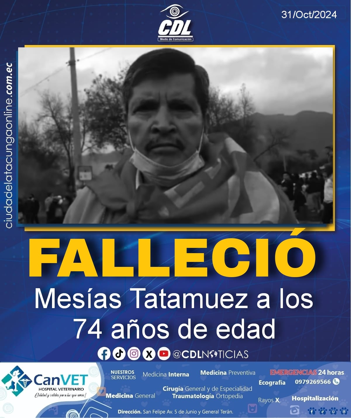 Falleció Mesías Tatamuez a los 74 años de edad