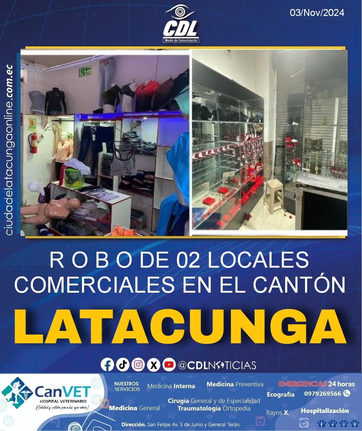 ROBO DE 02 LOCALES COMERCIALES EN EL CANTÓN LATACUNGA