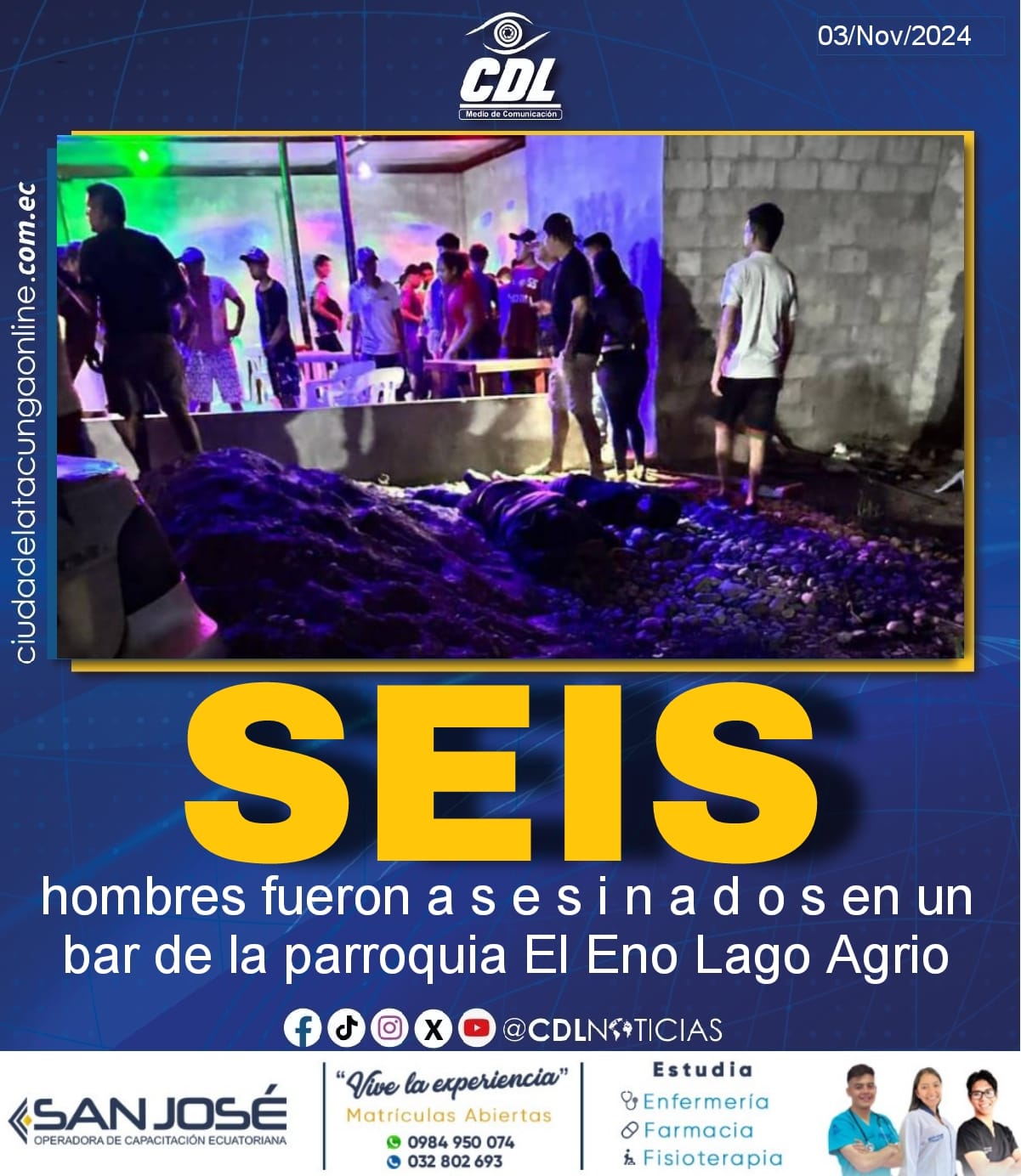 Seis hombres fueron a s e s i n a d o s en un bar de la parroquia El Eno Lago Agrio