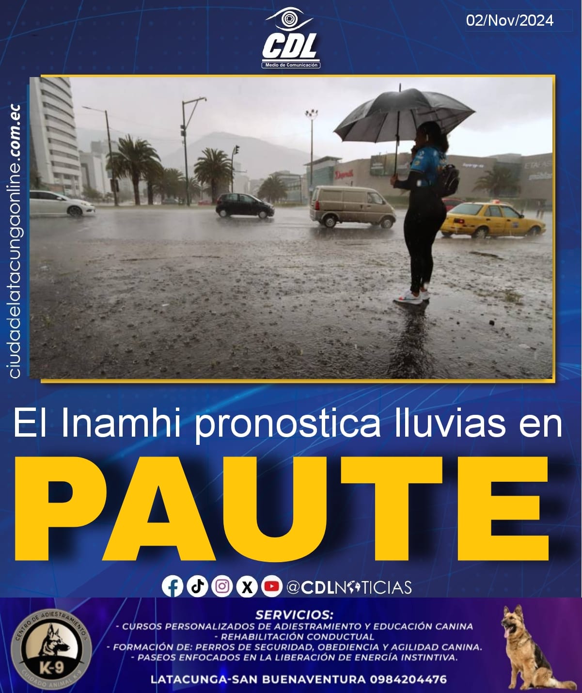 El Inamhi pronostica lluvias en Paute