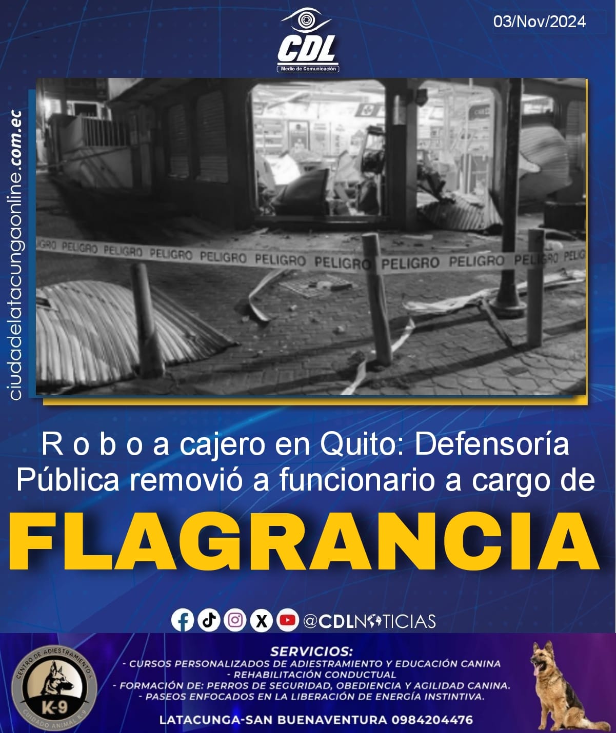 R o b o a cajero en Quito: Defensoría Pública removió a funcionario a cargo de flagrancia
