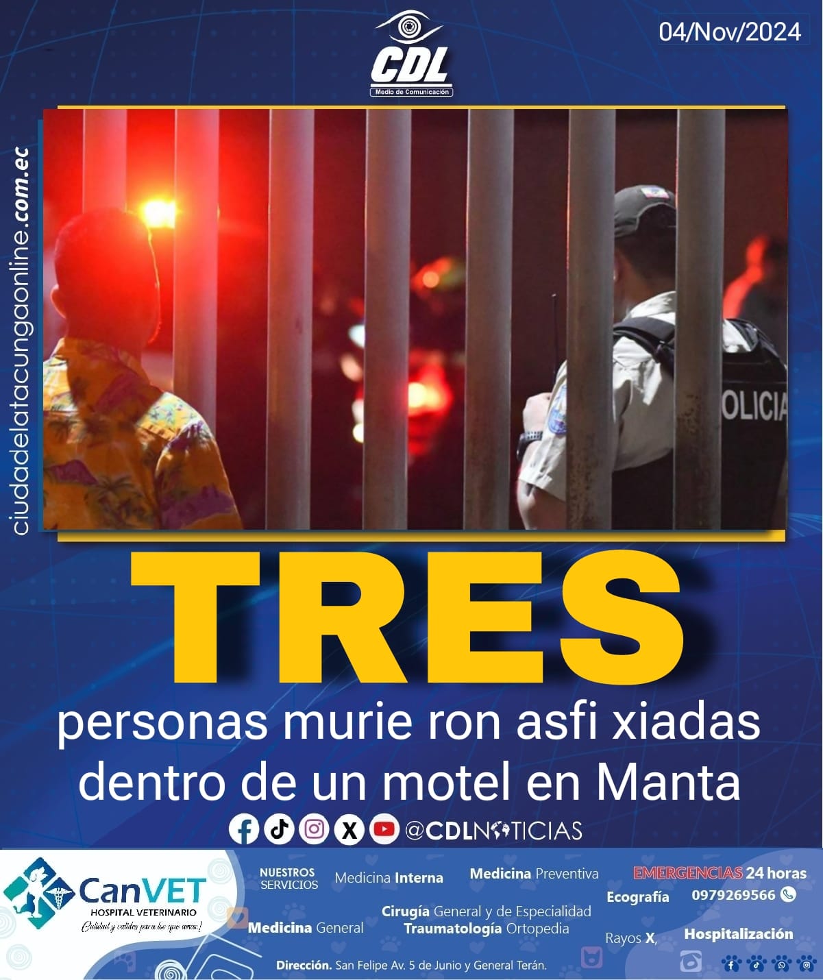 Tres personas murie ron asfi xiadas dentro de un motel en Manta