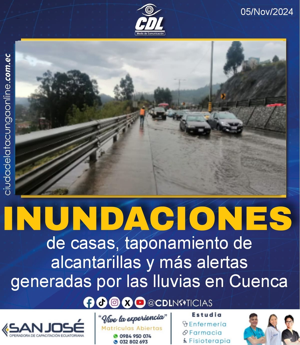 Inundaciones de casas, taponamiento de alcantarillas y más alertas generadas por las lluvias en Cuenca