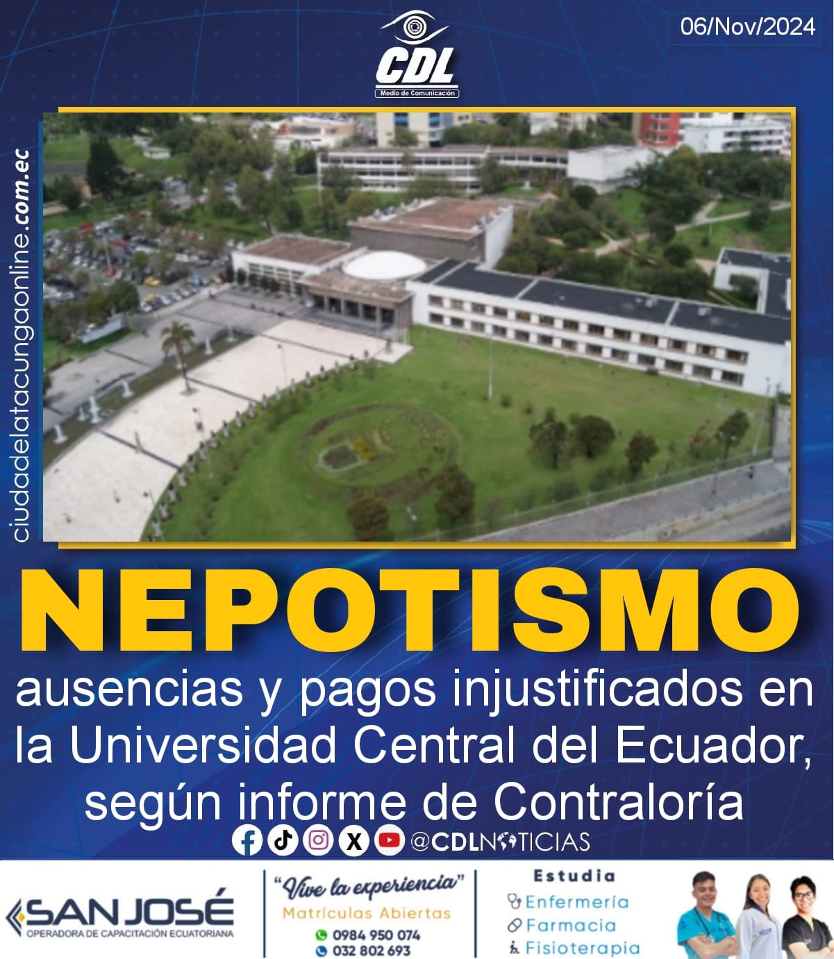Nepotismo, ausencias y pagos injustificados en la Universidad Central del Ecuador, según informe de Contraloría