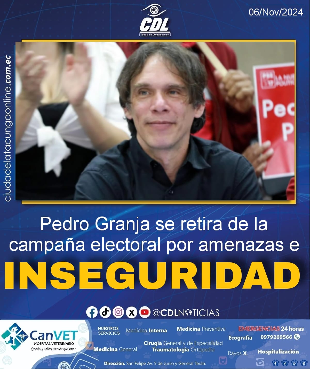 Pedro Granja se retira de la campaña electoral por amenazas e inseguridad