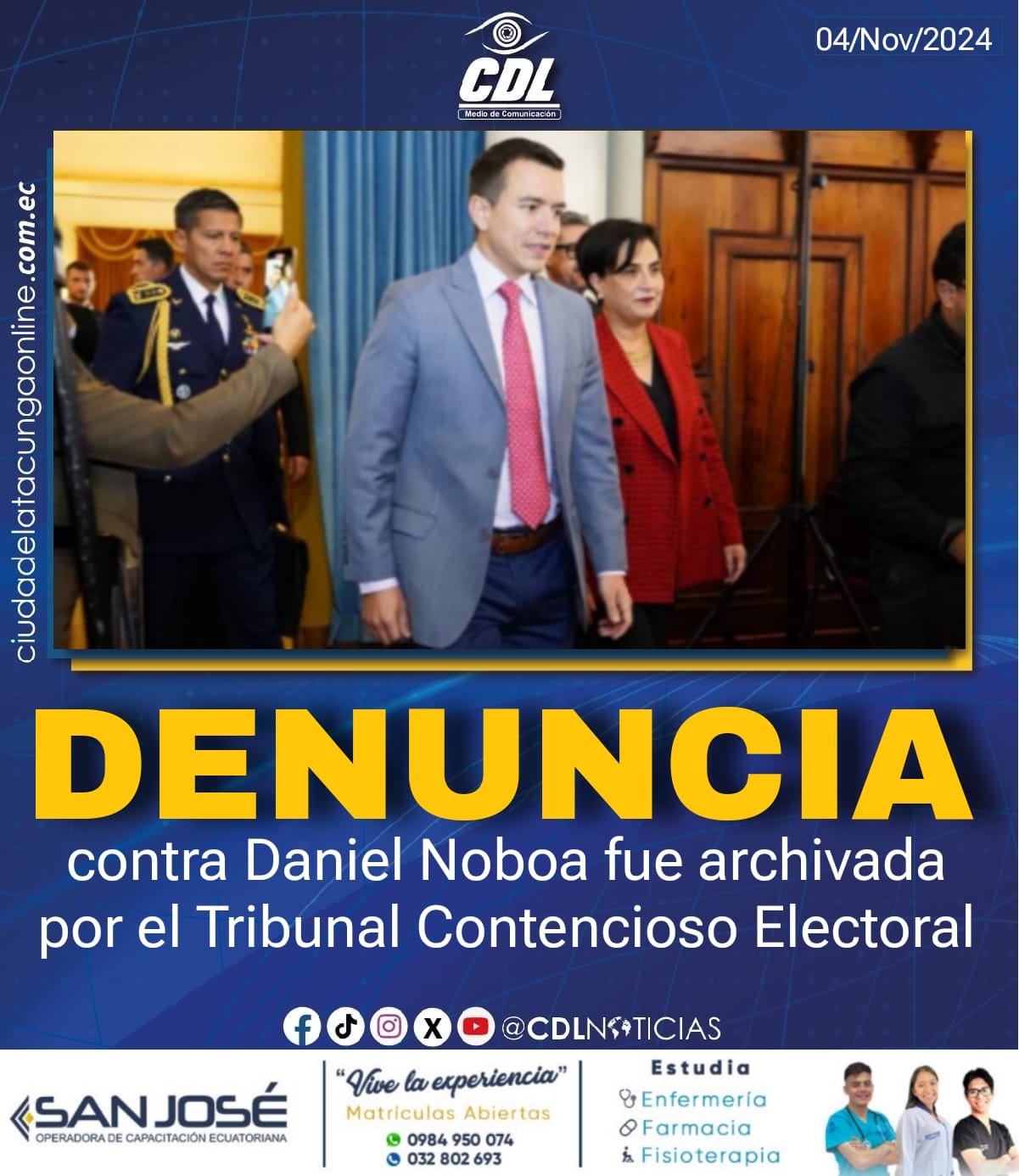 Una denuncia contra el presidente Daniel Noboa fue archivada por el Tribunal Contencioso Electoral.