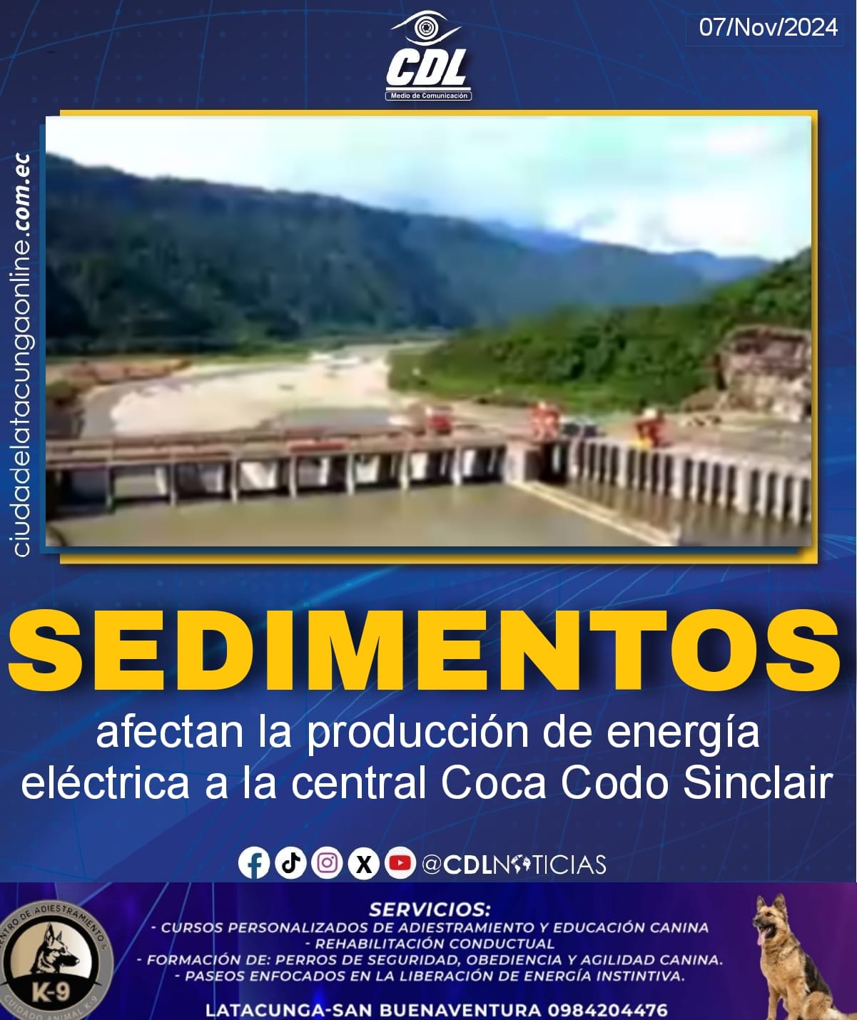 Los sedimentos afectan la producción de energía eléctrica a la central Coca Codo Sinclair