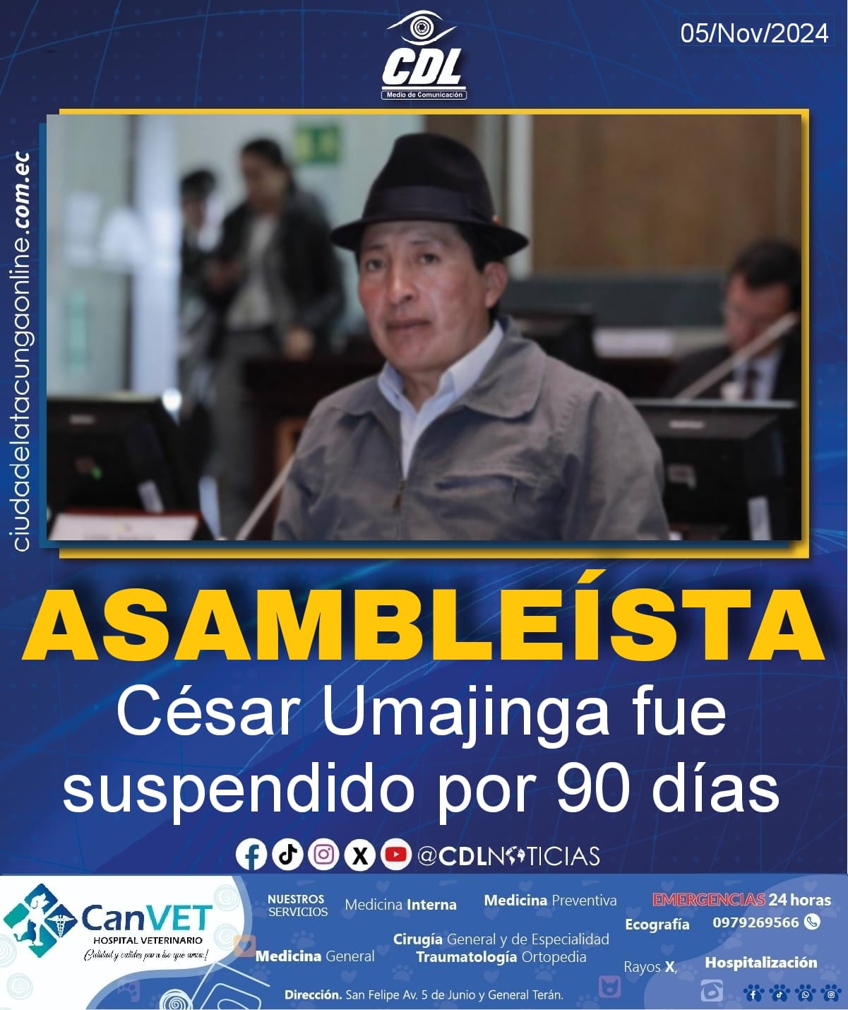 El asambleísta César Umajinga fue suspendido por 90 días