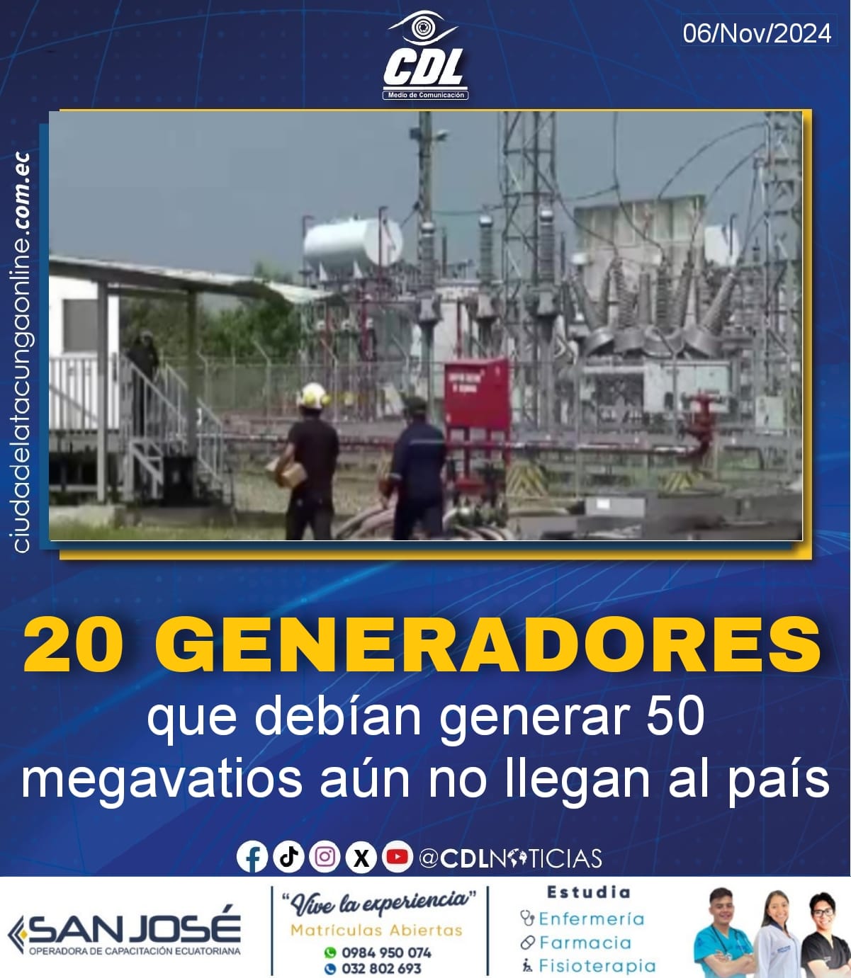 Los 20 generadores que debían generar 50 megavatios aún no llegan al país
