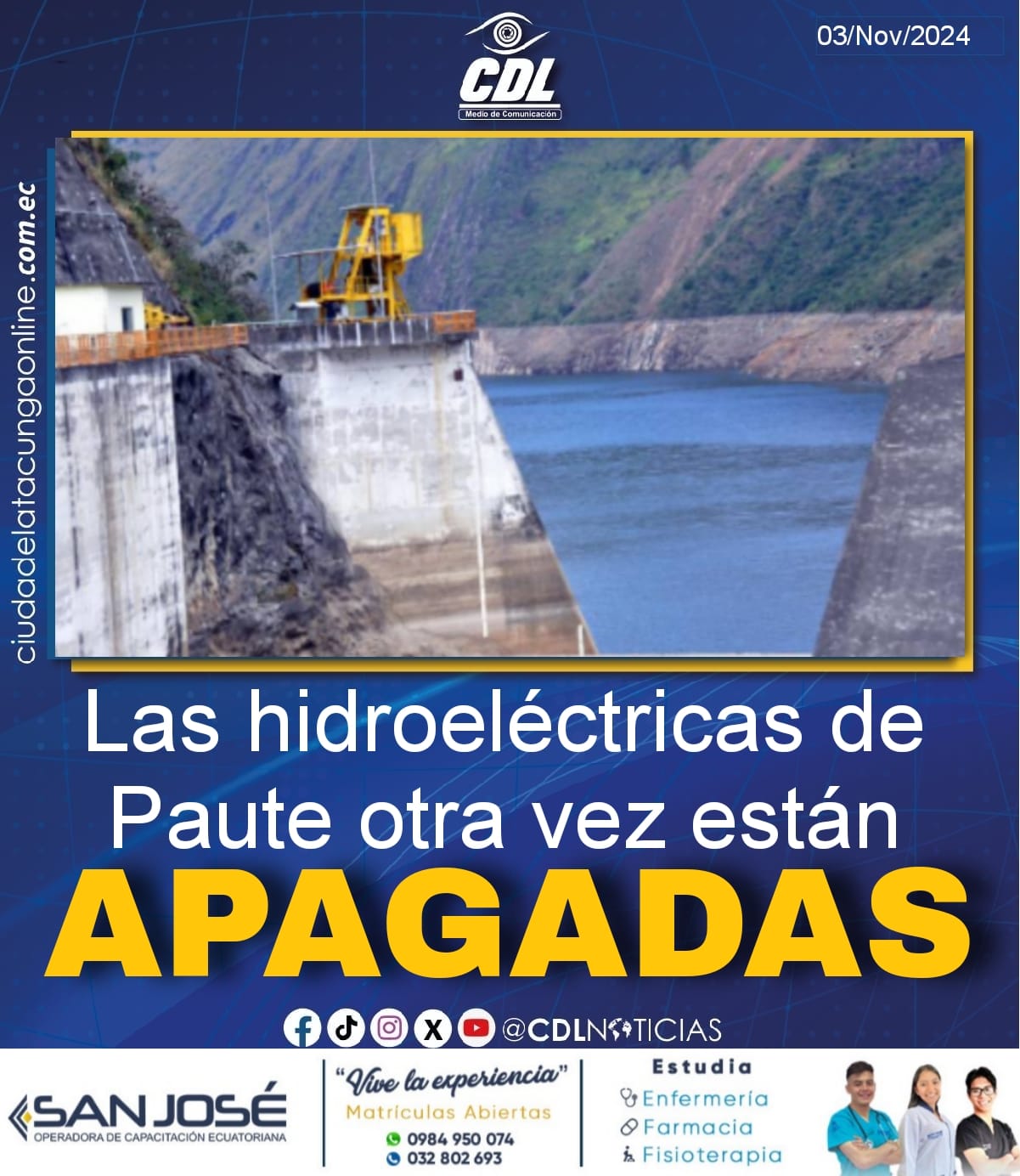 Las hidroeléctricas de Paute otra vez están apagadas