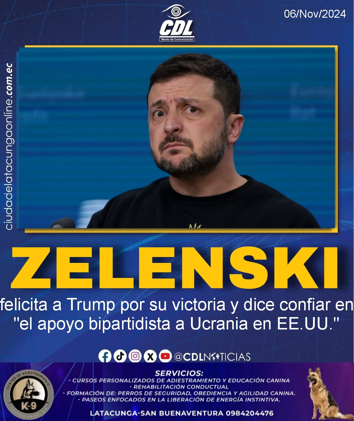 Zelenski felicita a Trump por su victoria y dice confiar en «el apoyo bipartidista a Ucrania en EE.UU.»