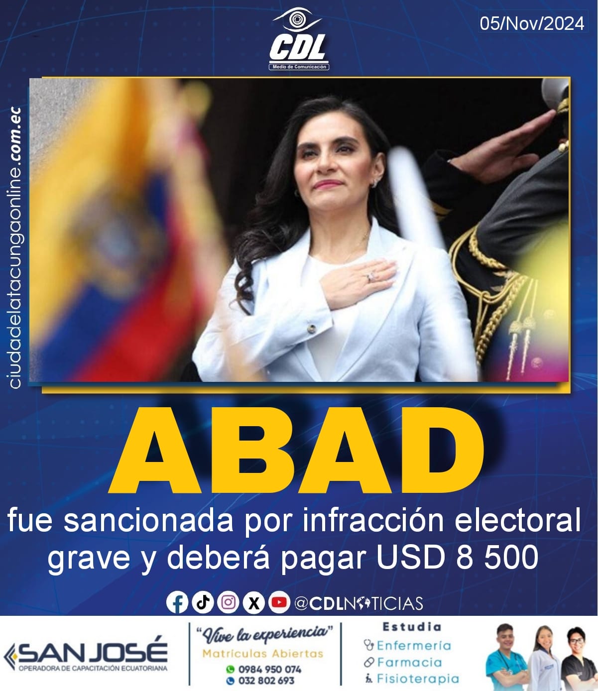 Verónica Abad fue sancionada por infracción electoral grave y deberá pagar USD 8 500