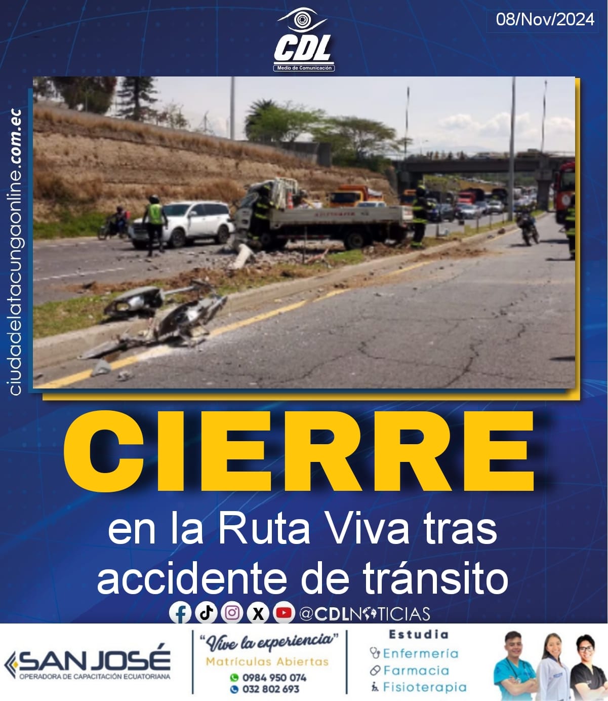 Cierre en la Ruta Viva tras accidente de tránsito