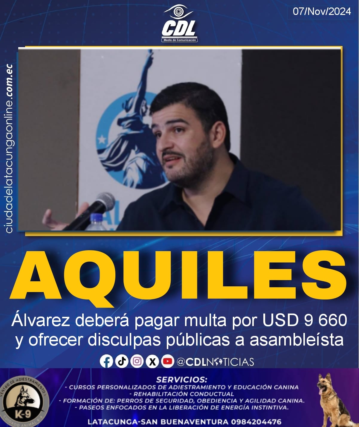 Aquiles Álvarez deberá pagar multa por USD 9 660 y ofrecer disculpas públicas a asambleísta