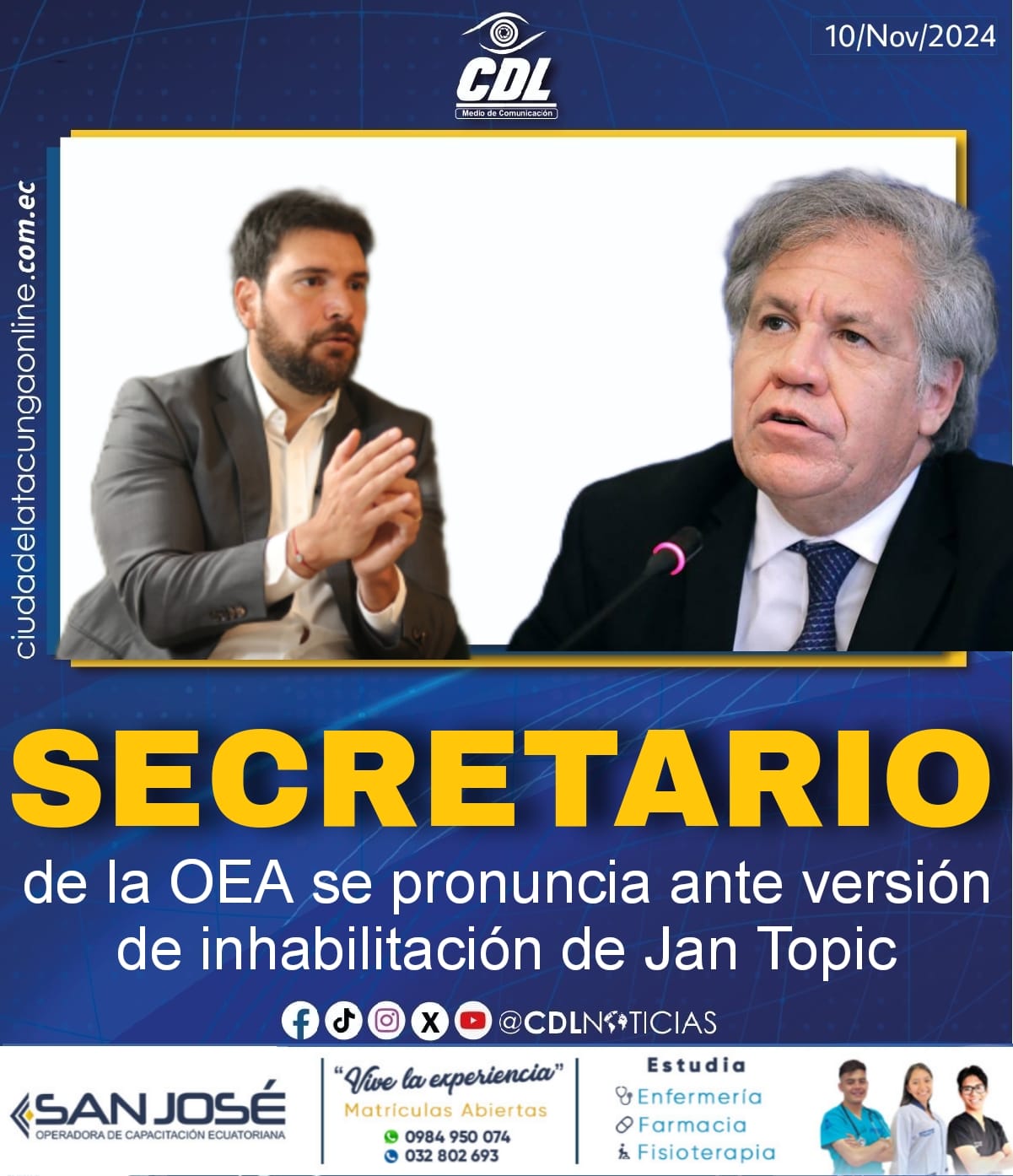Secretario de la OEA se pronuncia ante versión de inhabilitación de Jan Topic