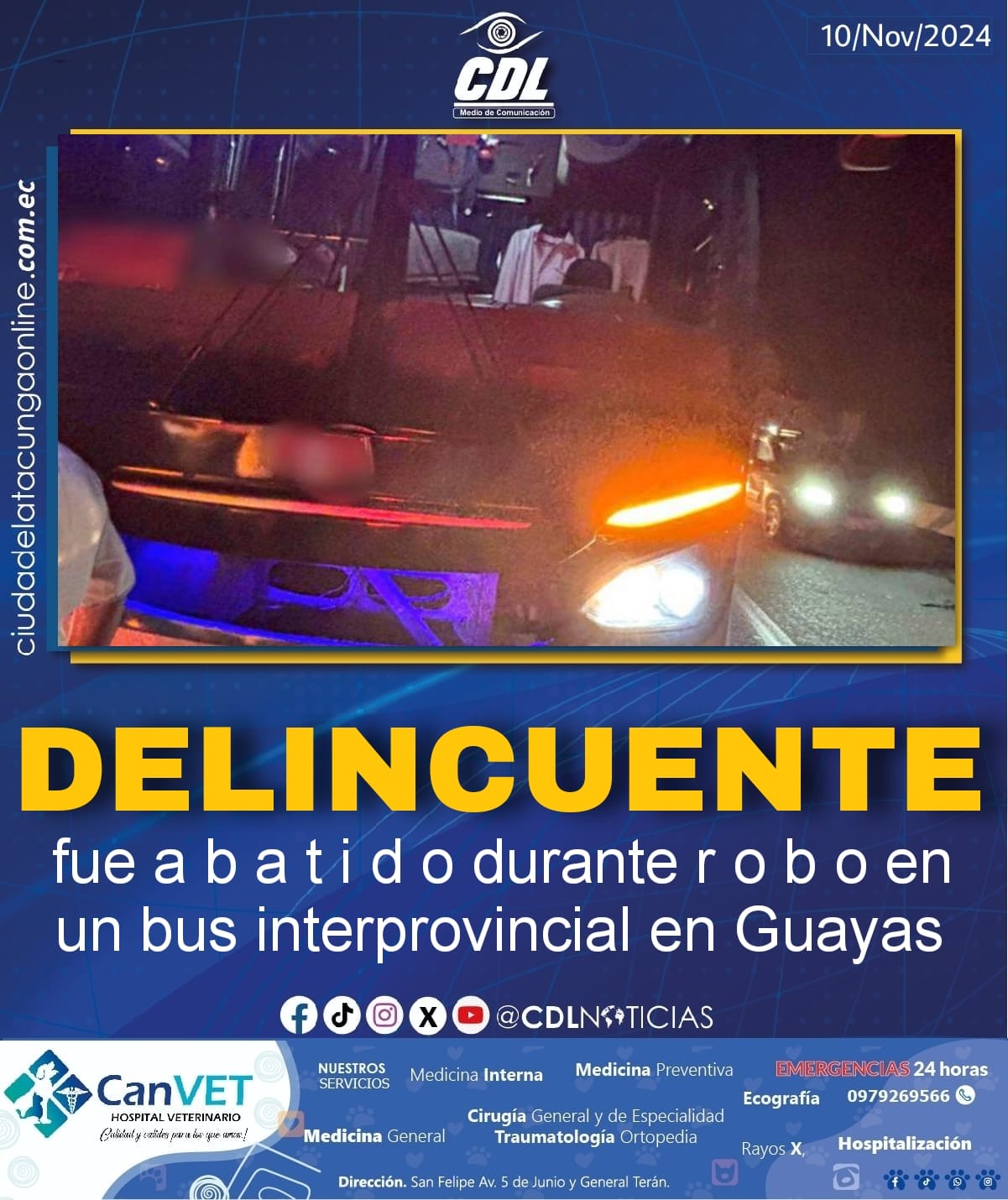 Delincuente fue abatido durante robo en un bus interprovincial en Guayas