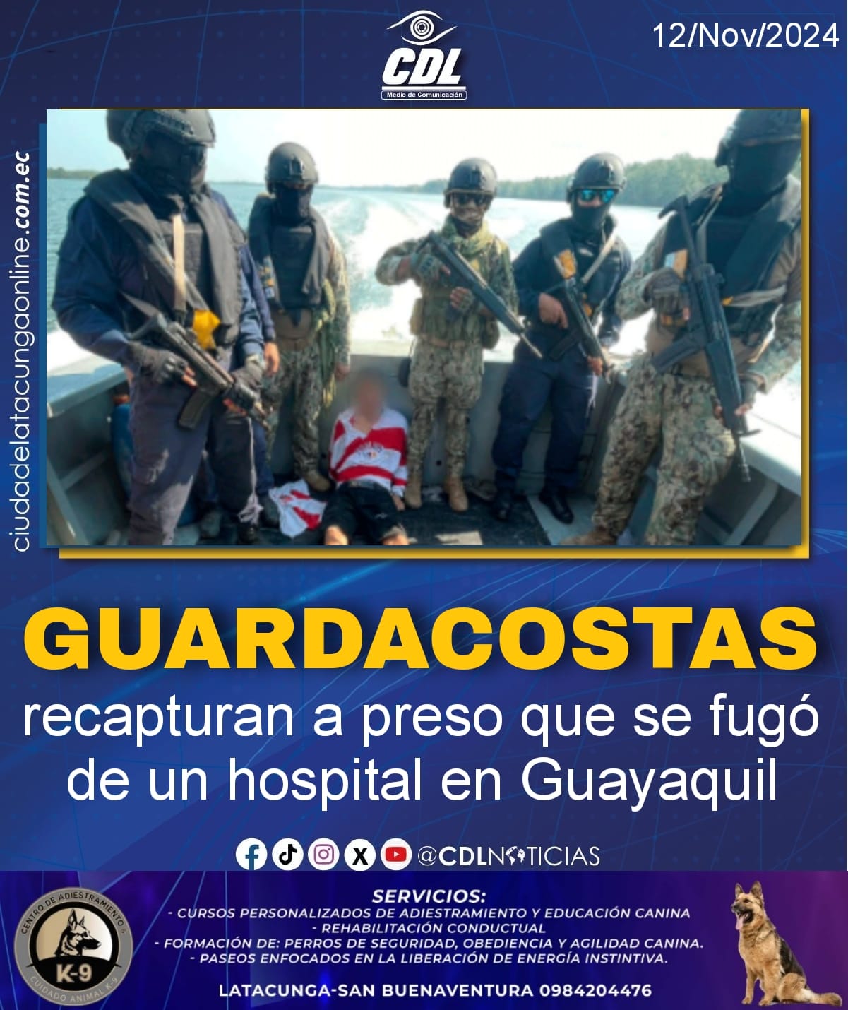 Guardacostas recapturan a preso que se fugó de un hospital en Guayaquil