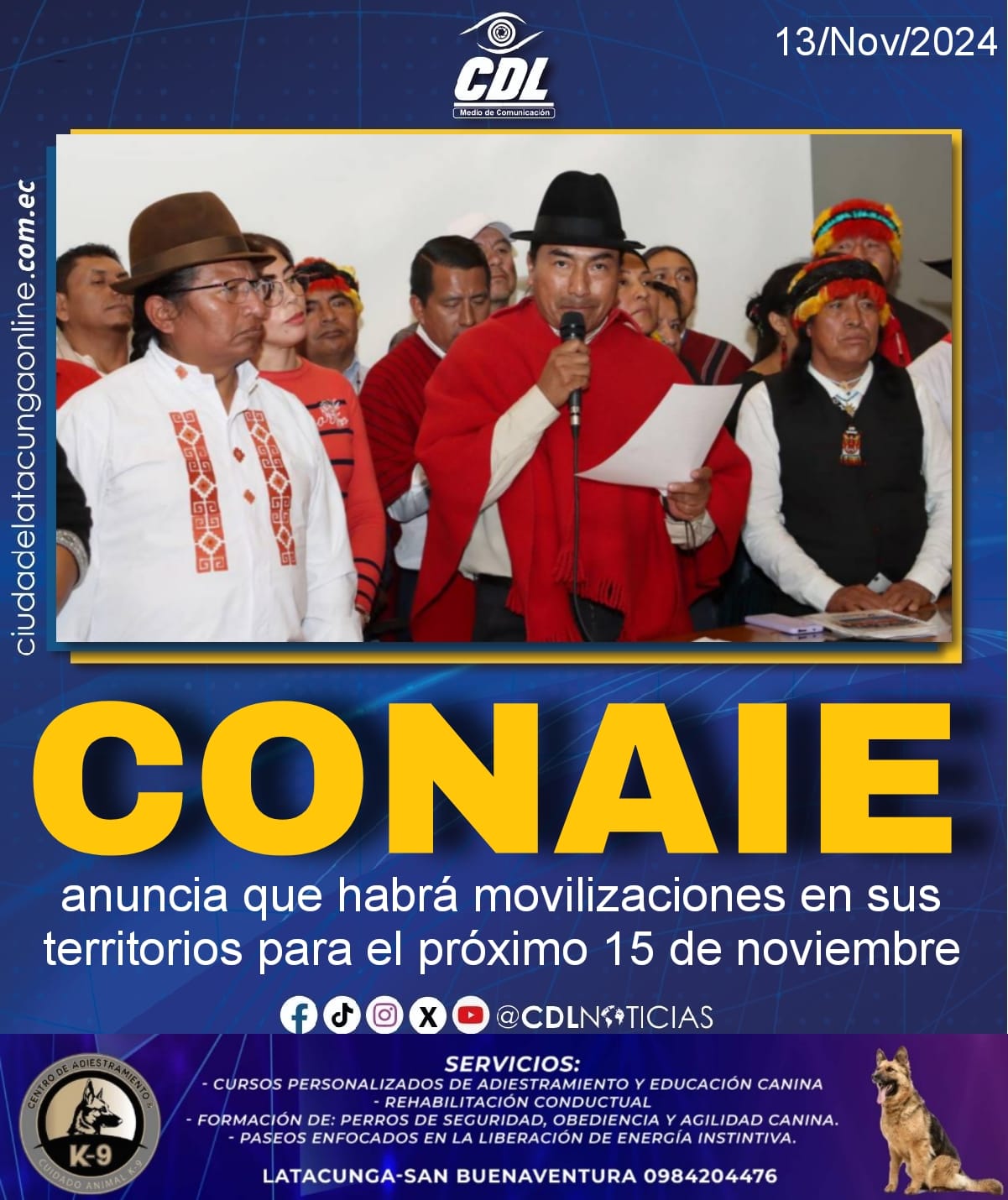 La Conaie anuncia que habrá movilizaciones en sus territorios para el próximo 15 de noviembre