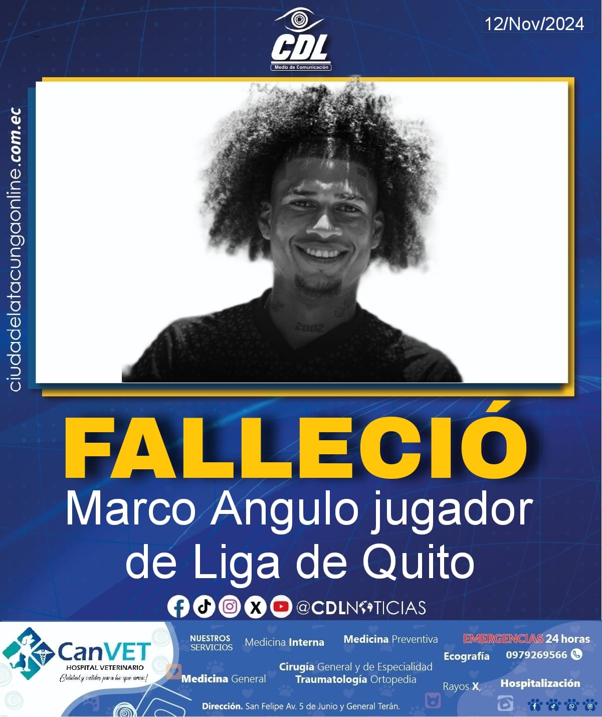 Falleció Marco Angulo jugador de Liga de Quito
