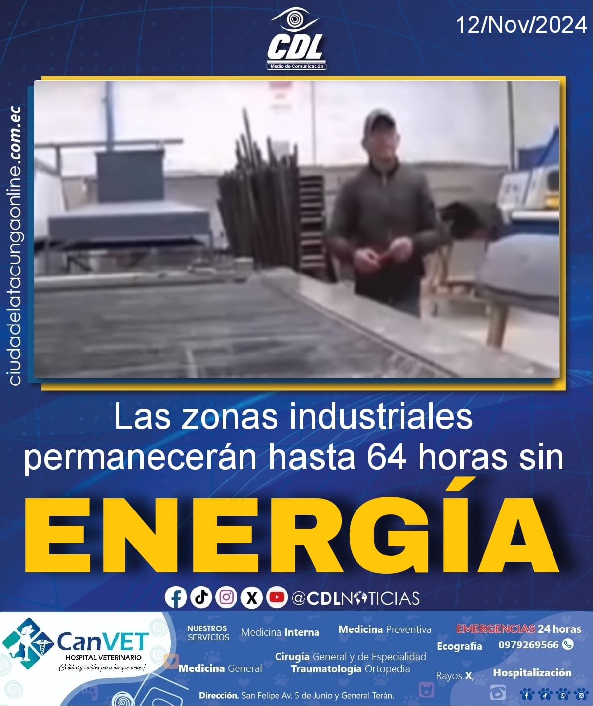 Ecuador | Las zonas industriales permanecerán hasta 64 horas sin energía