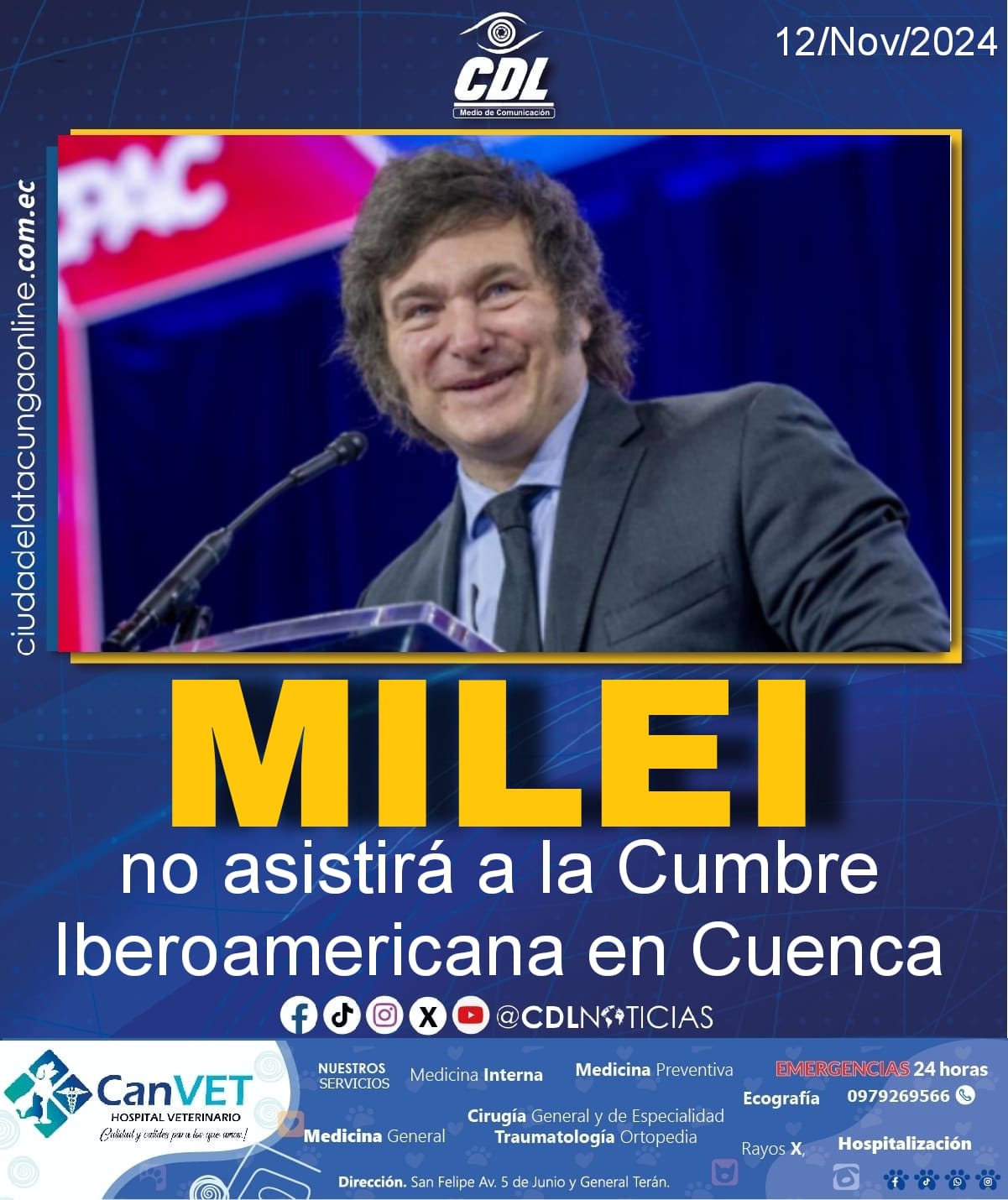 Javier Milei no asistirá a la Cumbre Iberoamericana en Cuenca