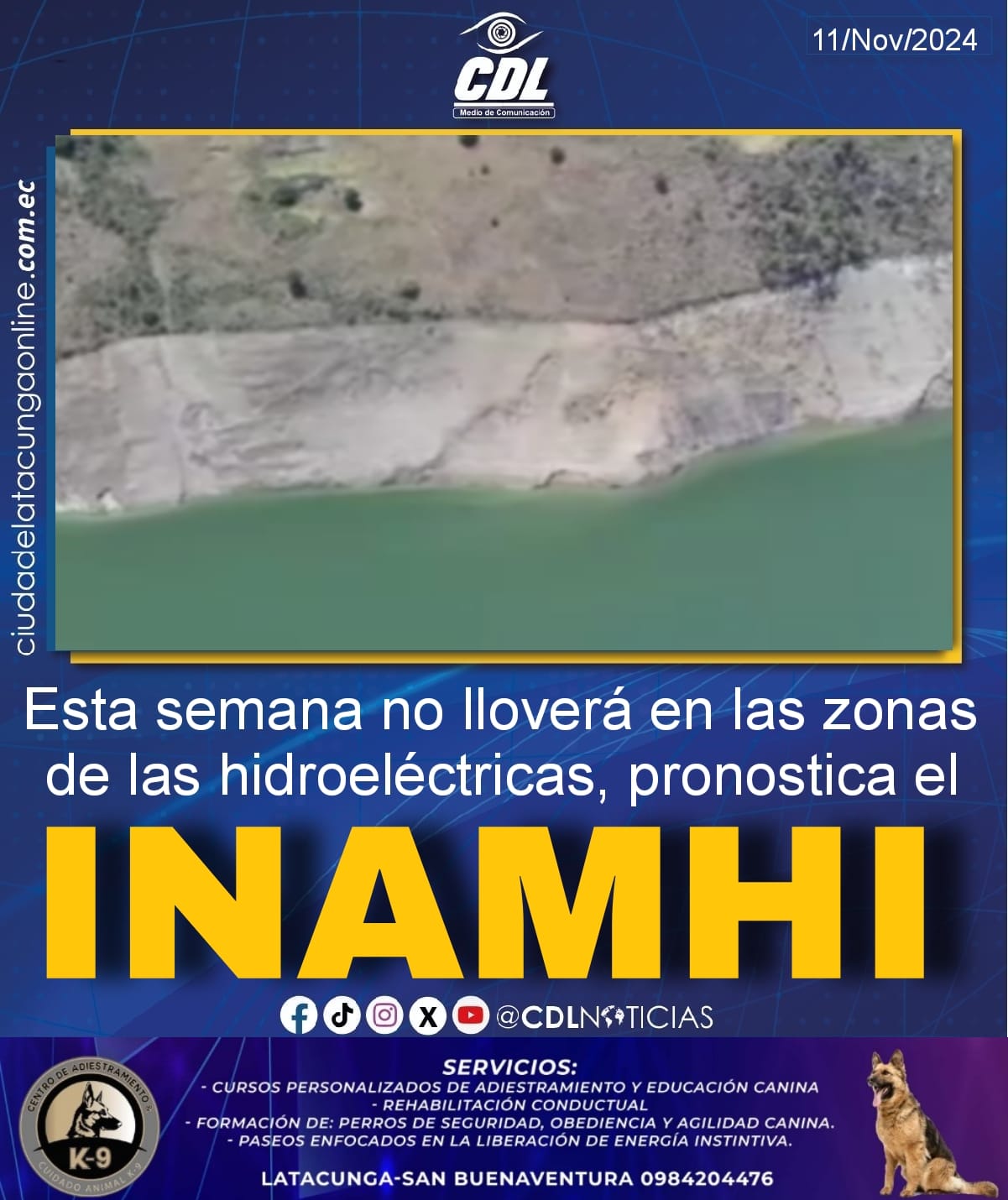 Esta semana no lloverá en las zonas de las hidroeléctricas, pronostica el Inamhi