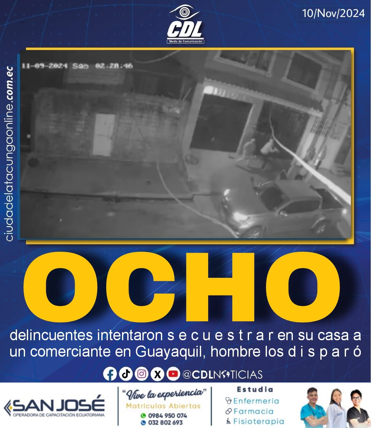 Ocho delincuentes intentaron s e c u e s t r a r en su casa a un comerciante en Guayaquil, hombre los d i s p a r ó