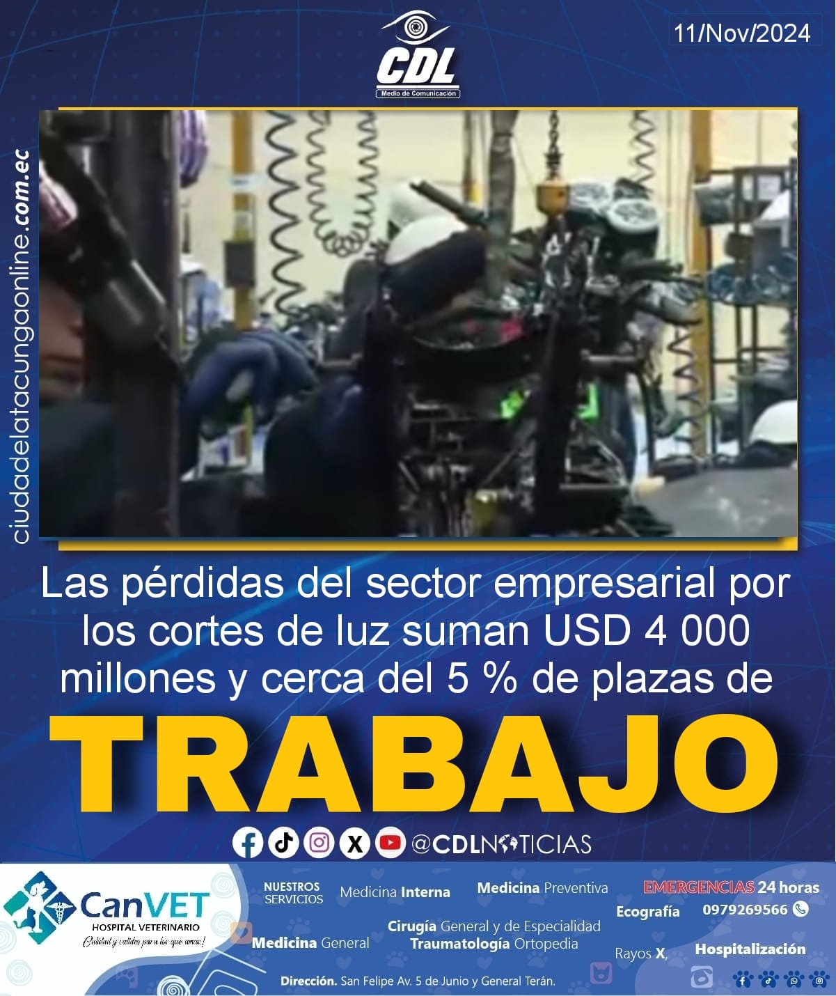 Las pérdidas del sector empresarial por los cortes de luz suman USD 4 000 millones y cerca del 5 % de plazas de trabajo