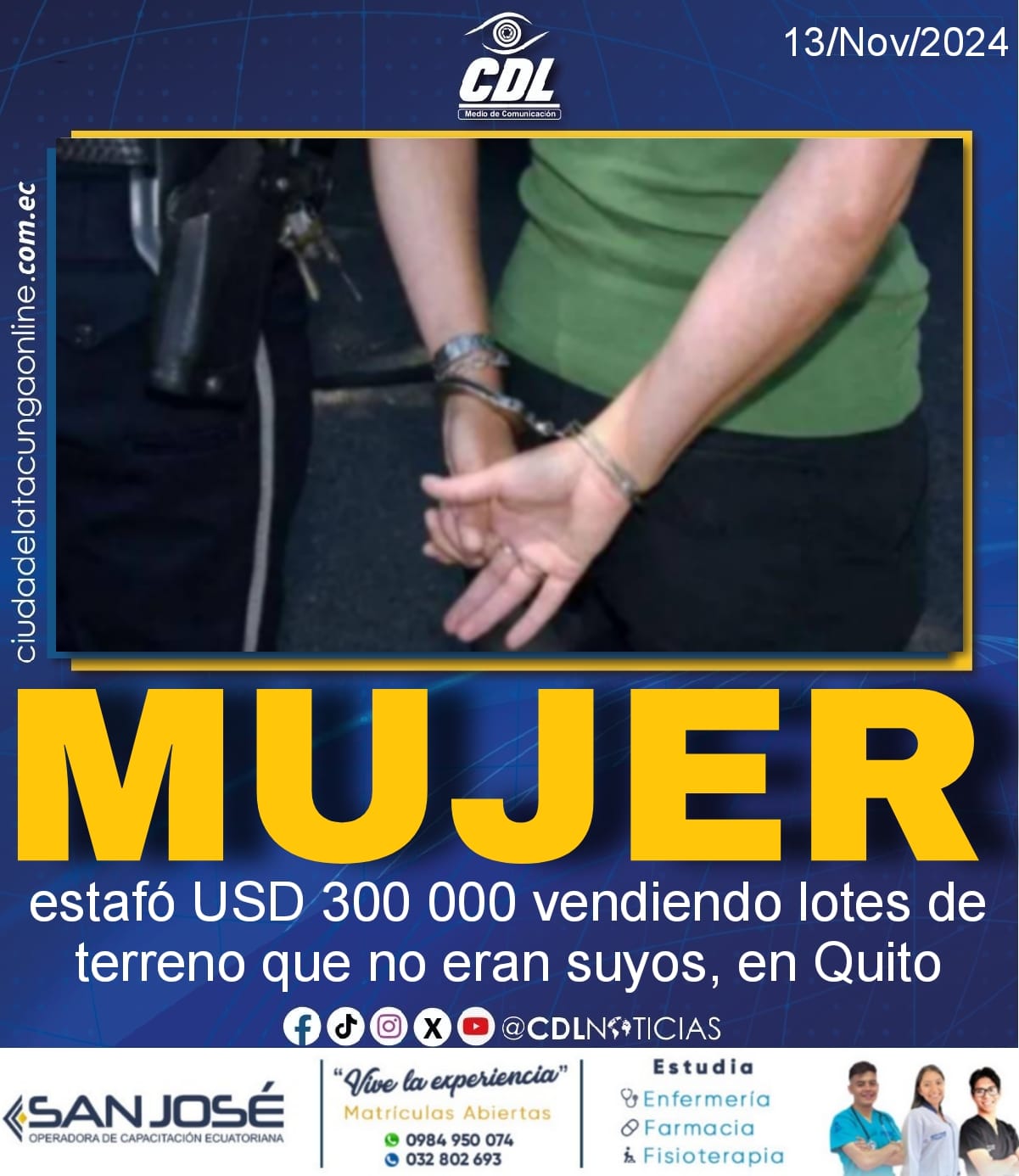 Una mujer estafó USD 300 000 vendiendo lotes de terreno que no eran suyos, en Quito
