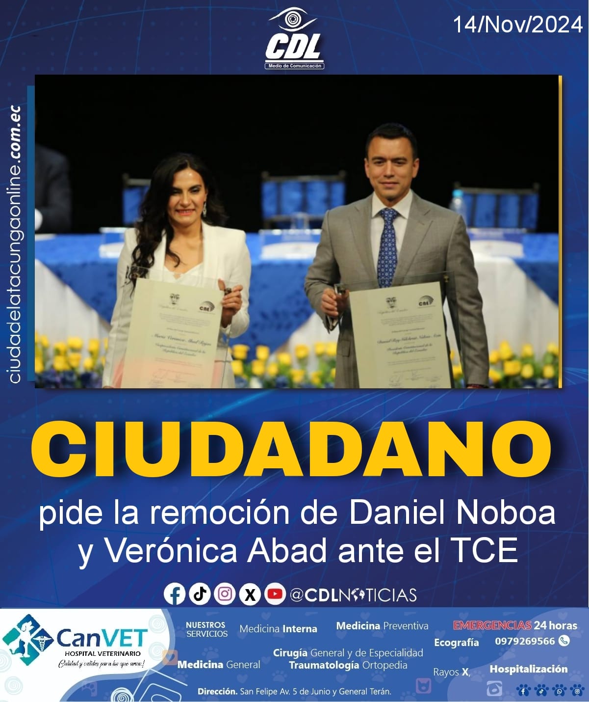 Un ciudadano pide la remoción de Daniel Noboa y Verónica Abad ante el TCE