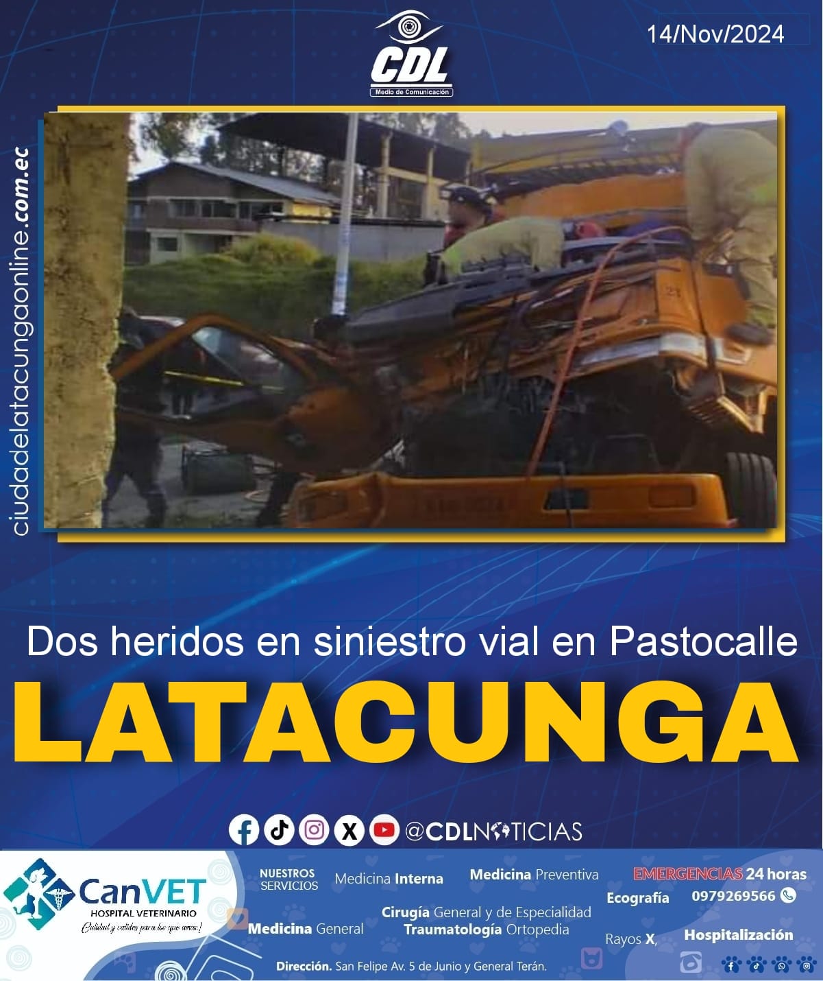 Dos heridos en siniestro vial en Pastocalle, Latacunga