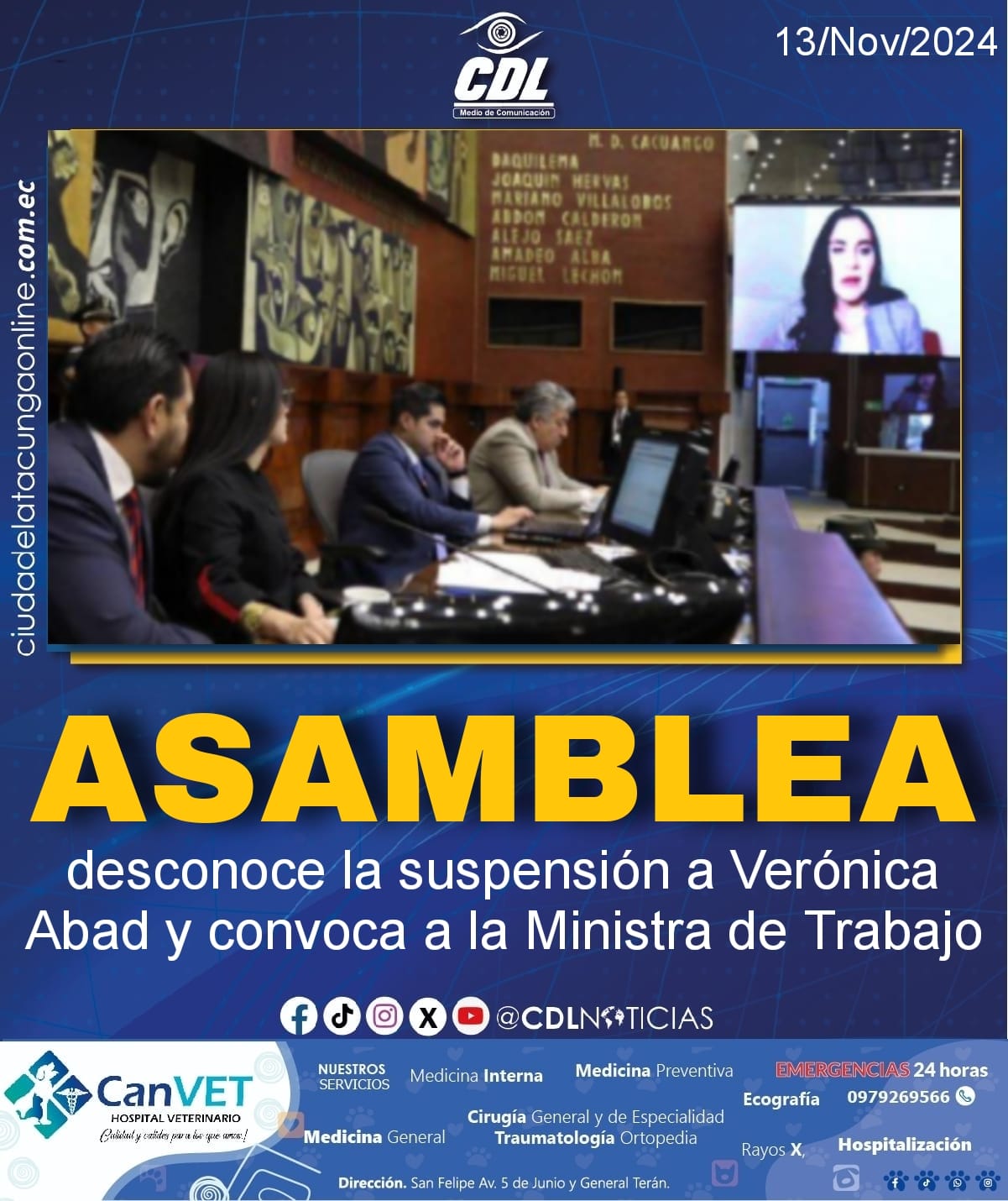 La Asamblea desconoce la suspensión a Verónica Abad y convoca a la Ministra de Trabajo