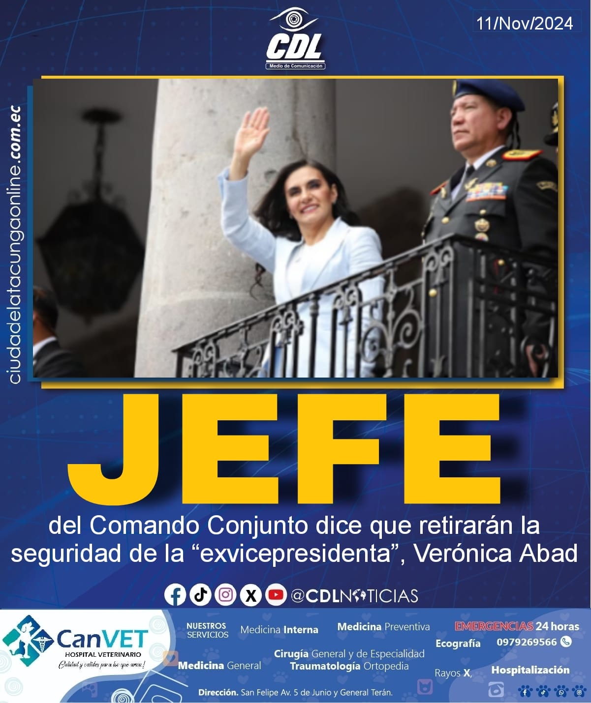Jefe del Comando Conjunto dice que retirarán la seguridad de la “exvicepresidenta”, Verónica Abad