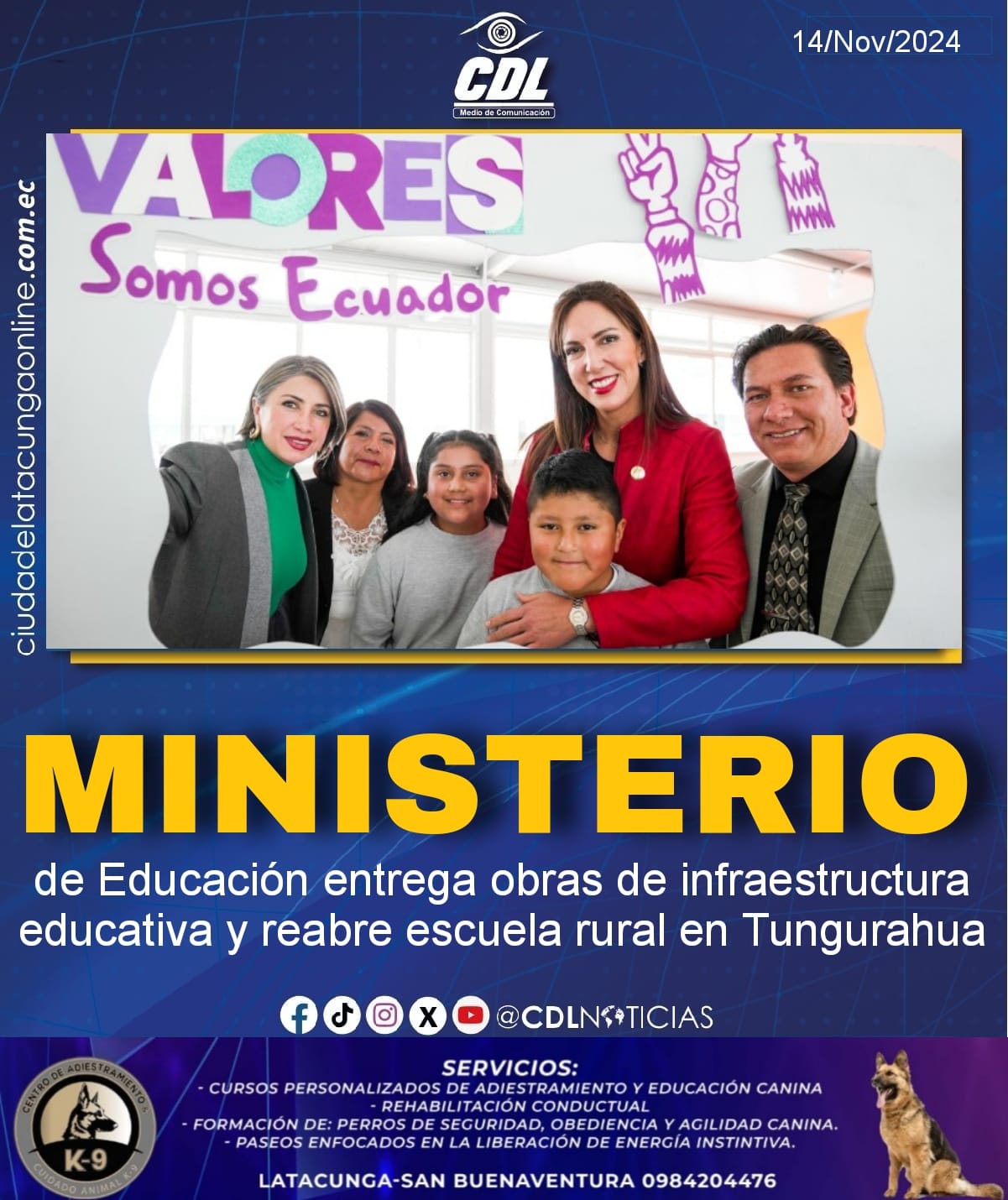 Ministerio de Educación entrega obras de infraestructura educativa y reabre escuela rural en Tungurahua