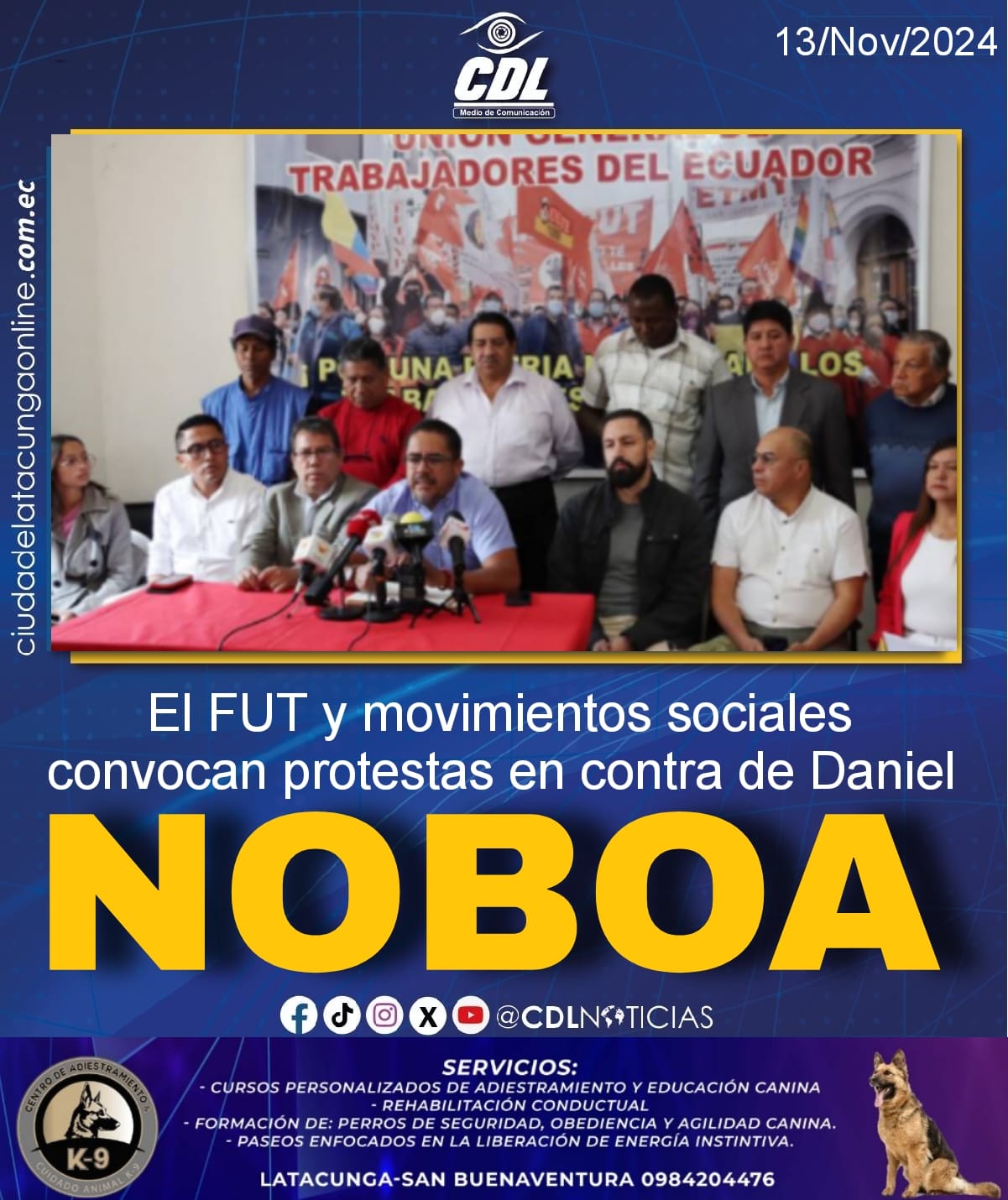 El FUT y movimientos sociales convocan protestas en contra de Daniel Noboa