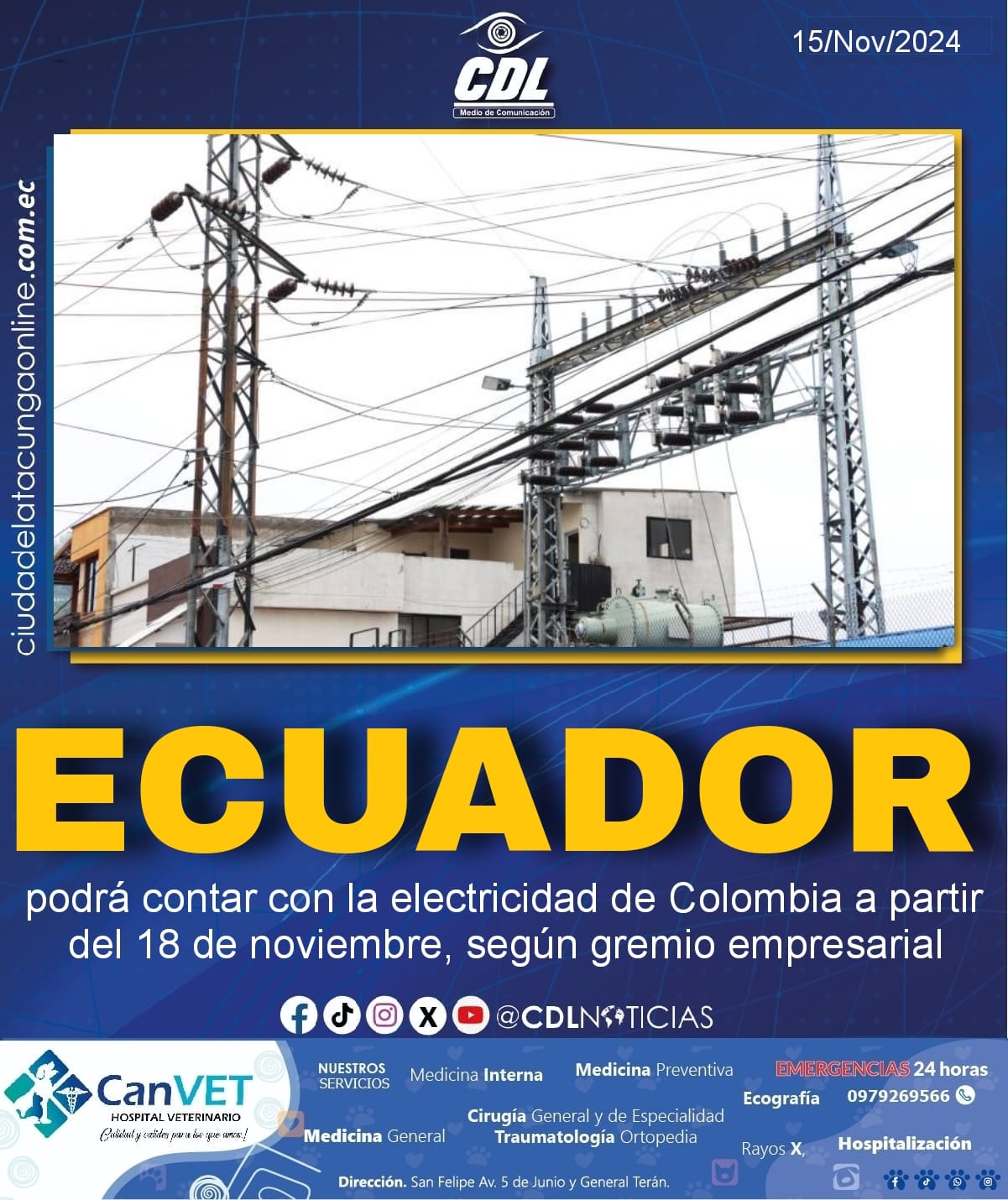 Ecuador podrá contar con la electricidad de Colombia a partir del 18 de noviembre, según gremio empresarial