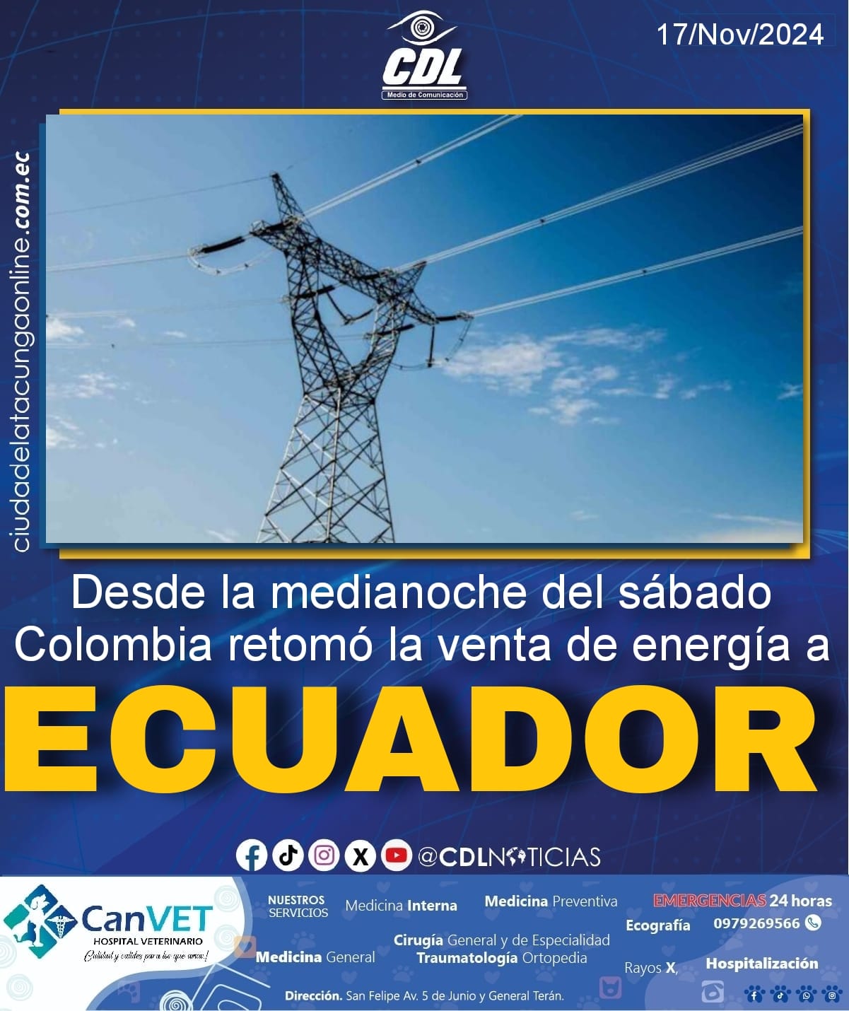 Desde la medianoche del sábado Colombia retomó la venta de energía a Ecuador