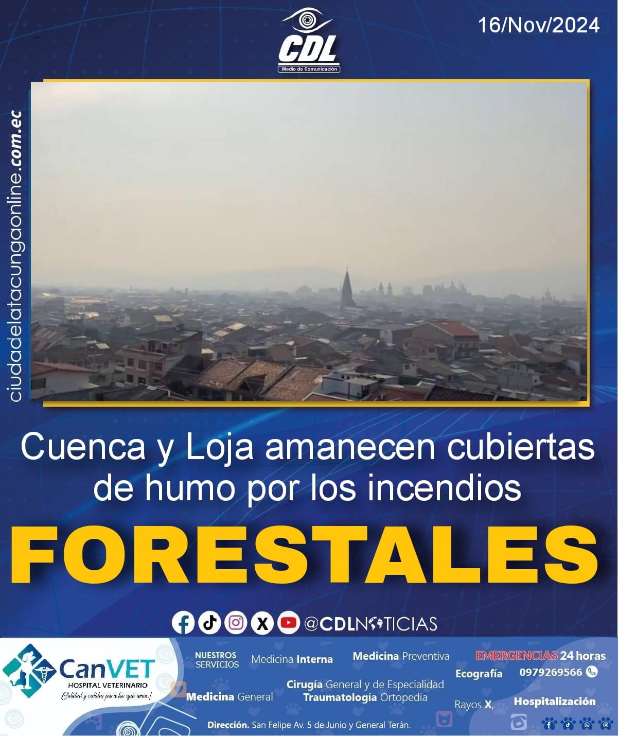 Cuenca y Loja amanecen cubiertas de humo por los incendios forestales