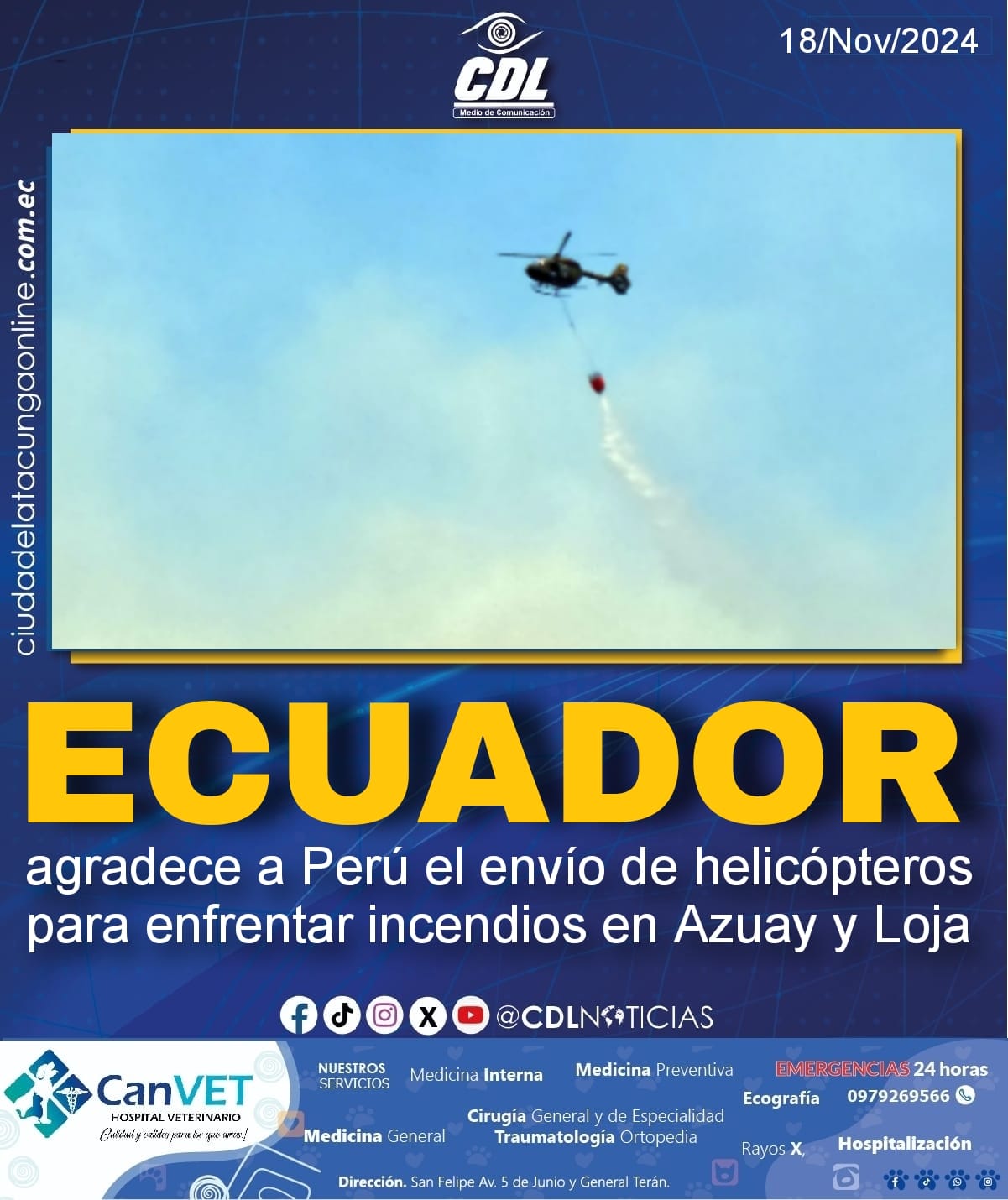 Ecuador agradece a Perú el envío de helicópteros para enfrentar incendios en Azuay y Loja
