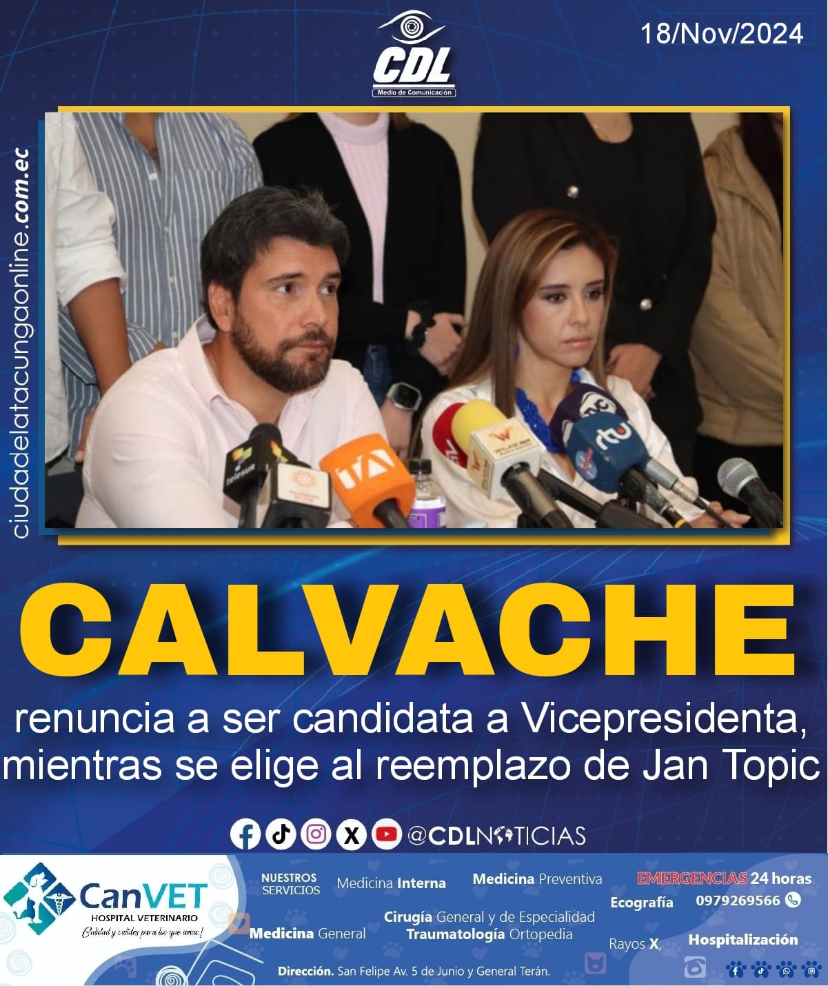 Mishelle Calvache renuncia a ser candidata a Vicepresidenta, mientras se elige al reemplazo de Jan Topic