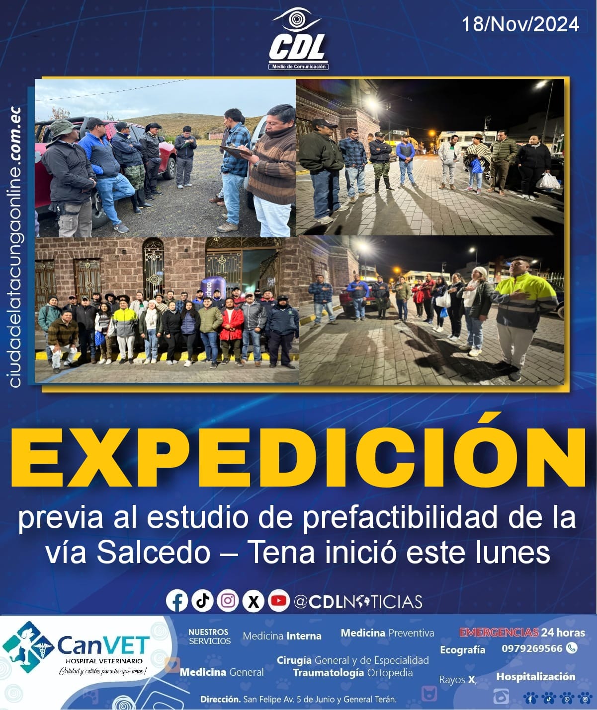 Expedición previa al estudio de prefactibilidad de la vía Salcedo – Tena inició este lunes