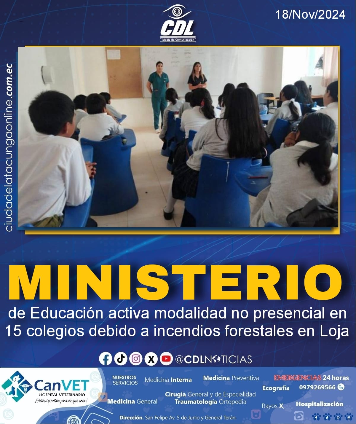 Ministerio de Educación activa modalidad no presencial en 15 colegios debido a incendios forestales en Loja
