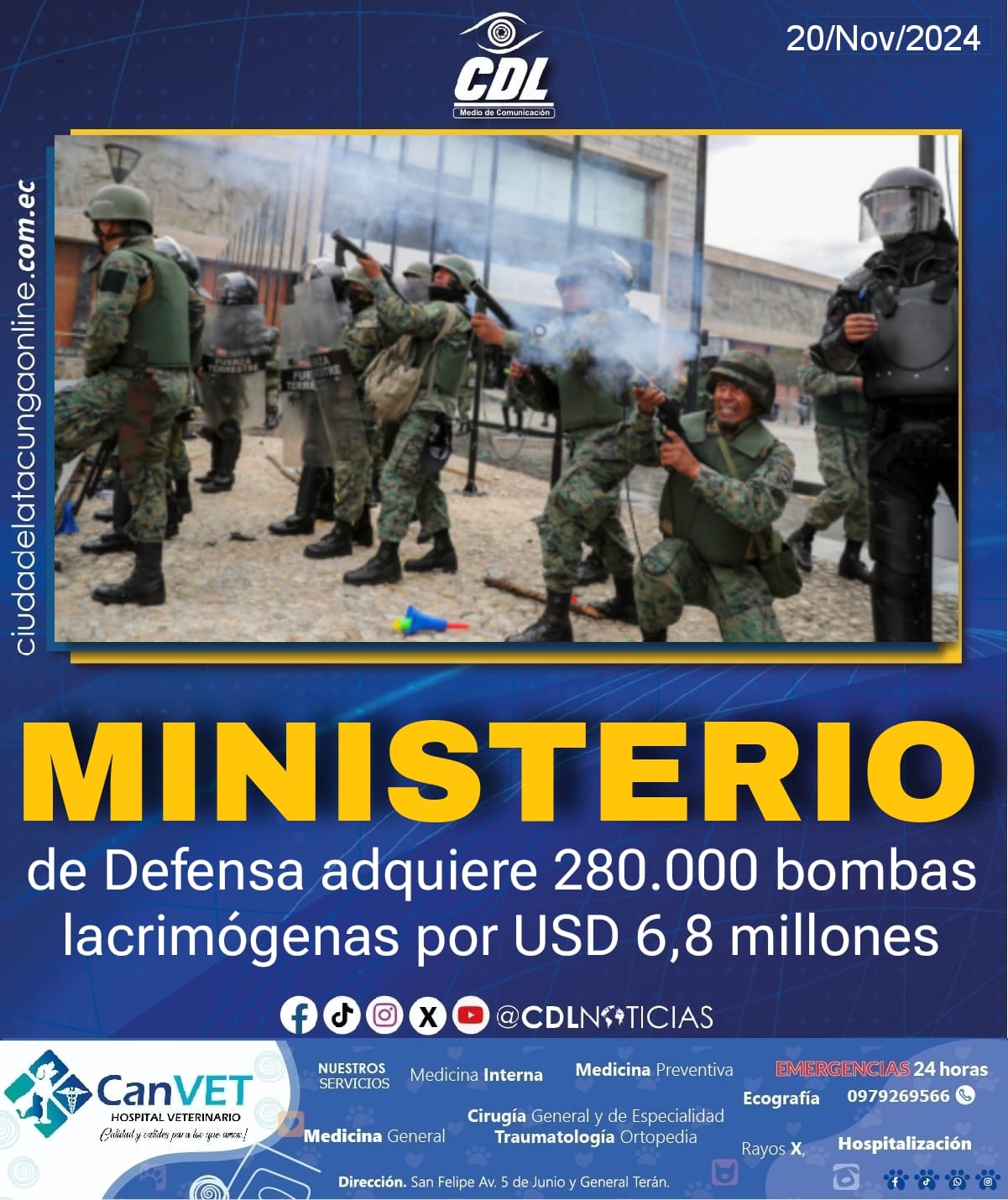 Ministerio de Defensa adquiere 280.000 bombas lacrimógenas por USD 6,8 millones