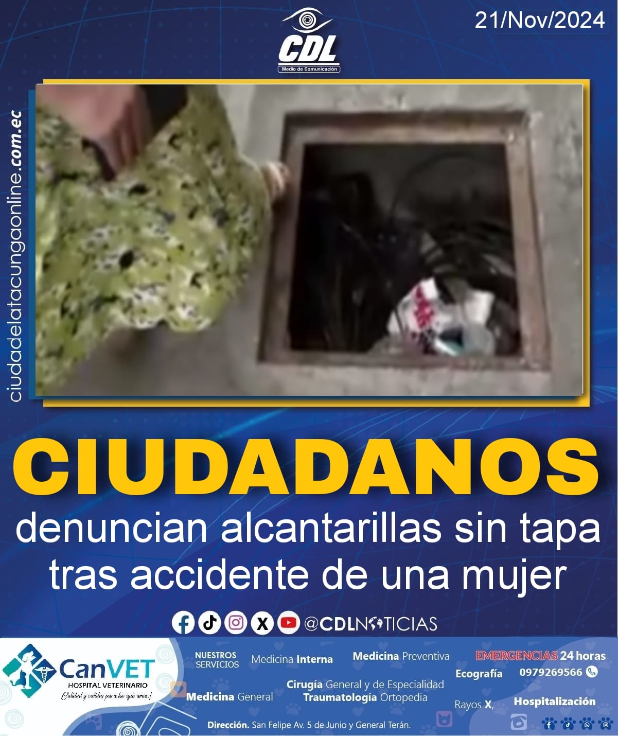Ciudadanos denuncian alcantarillas sin tapa tras accidente de una mujer