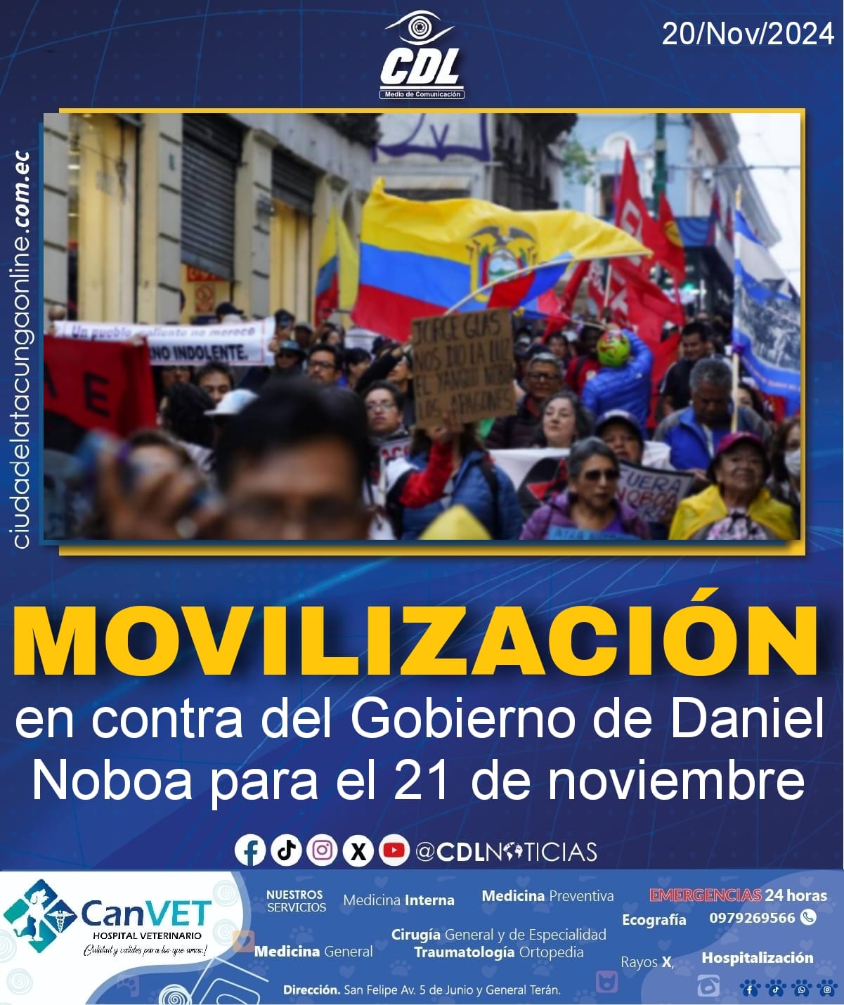 Organizaciones convocan a una movilización en contra del Gobierno de Daniel Noboa para el 21 de noviembre