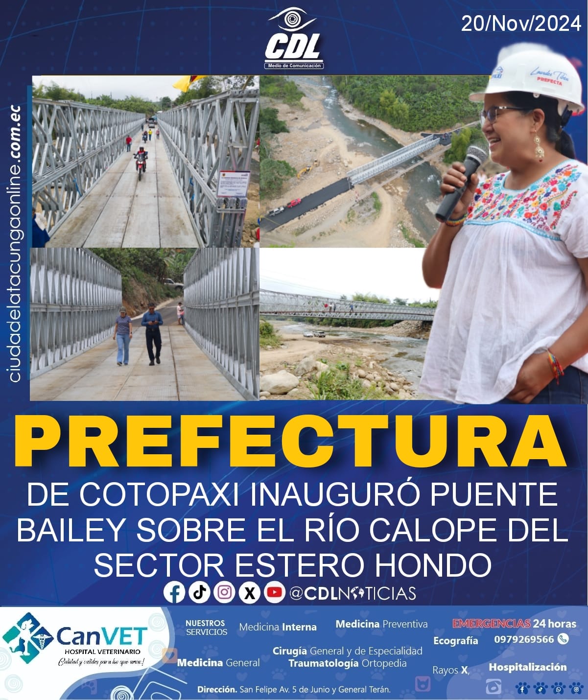 PREFECTURA DE COTOPAXI INAUGURÓ PUENTE BAILEY SOBRE EL RÍO CALOPE DEL SECTOR ESTERO HONDO